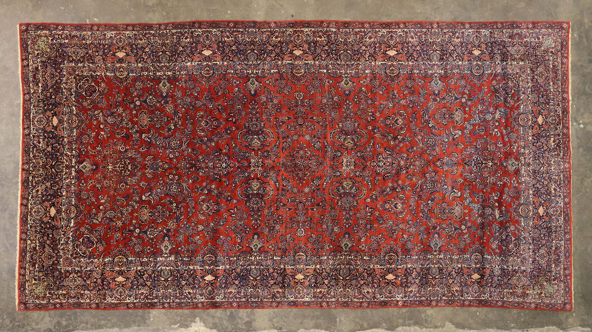 1890s Oversized Antique Persian Qazvin Rug, Hotel Lobby Size Carpet For Sale 1