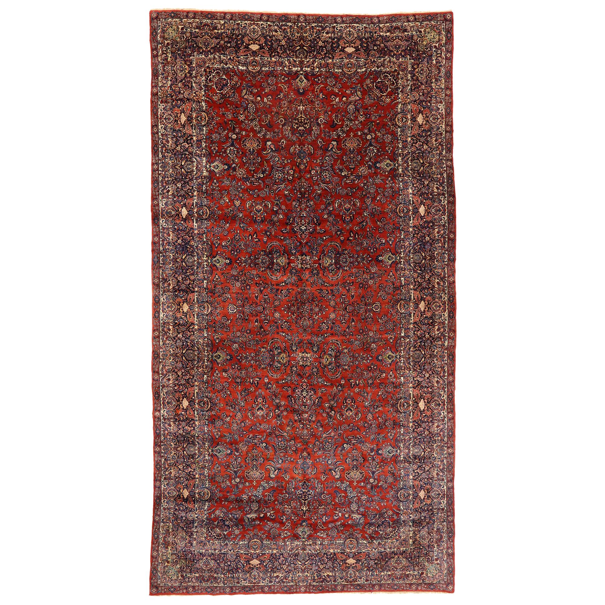 1890s Oversized Antique Persian Qazvin Rug, Hotel Lobby Size Carpet