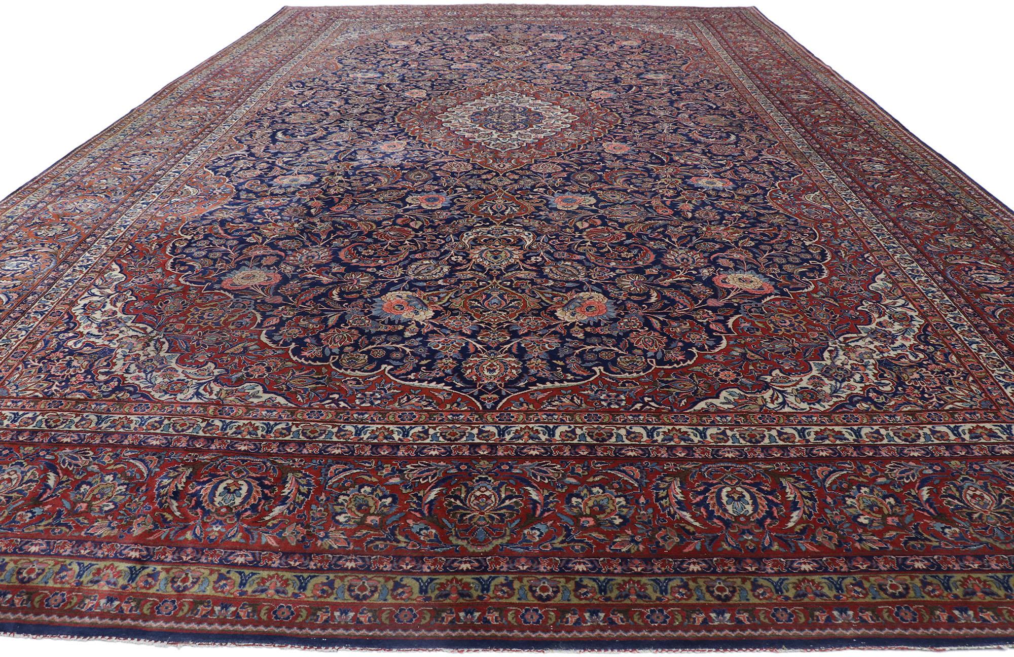 Kashan Antique Persian Qazvin Rug with Victorian Style For Sale