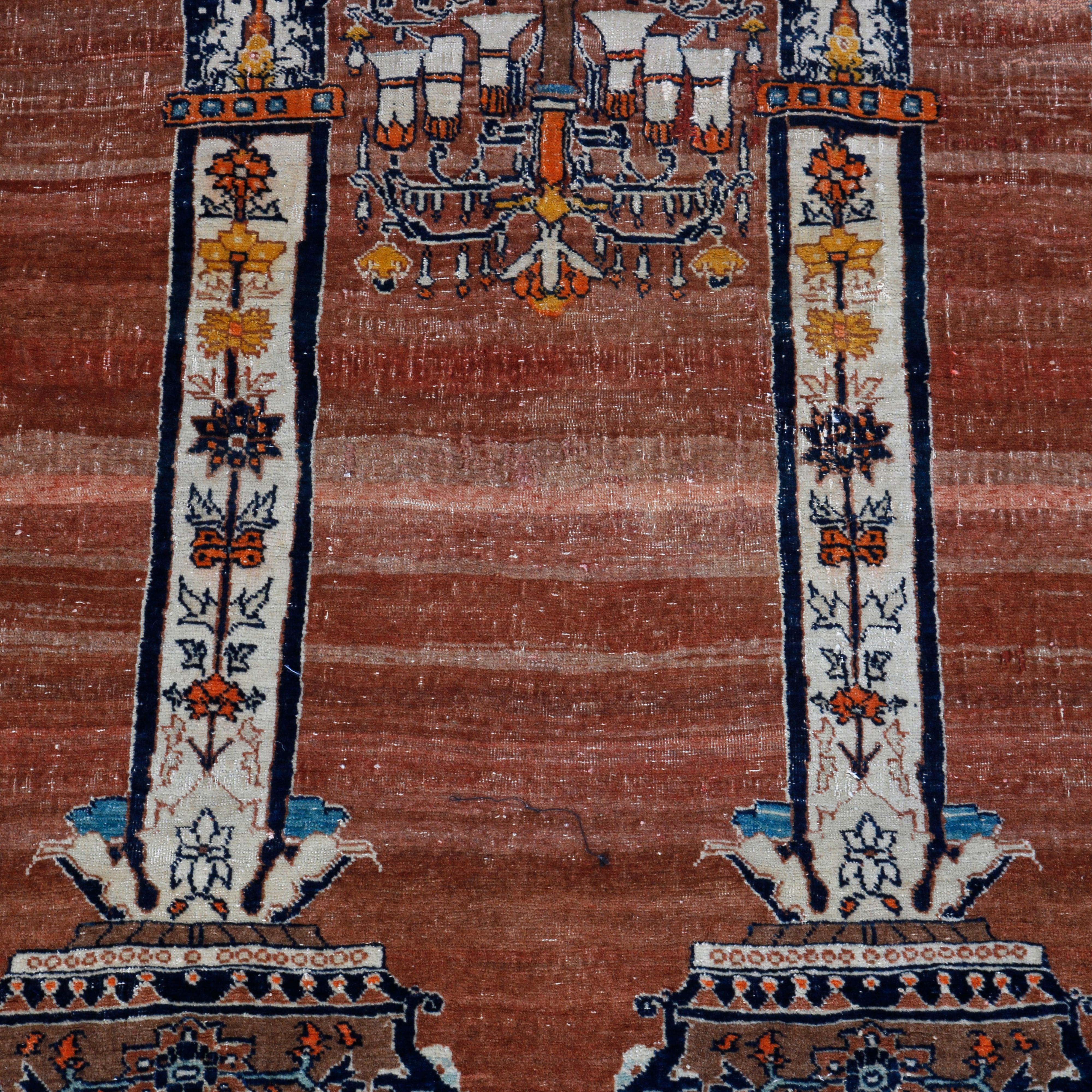 Woven Antique Persian Qum Oriental Wool Prayer Rug, 19th C