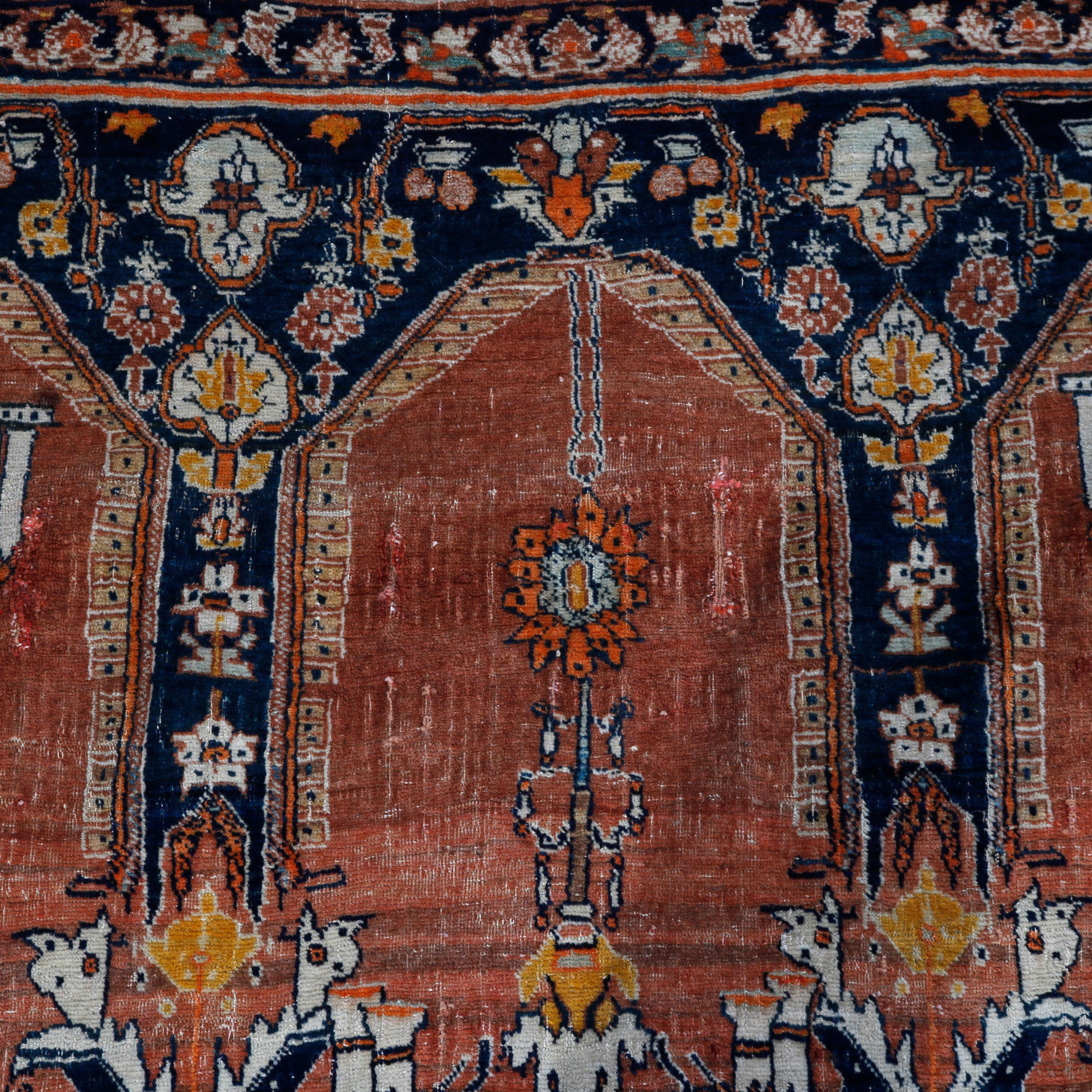 19th Century Antique Persian Qum Oriental Wool Prayer Rug, 19th C
