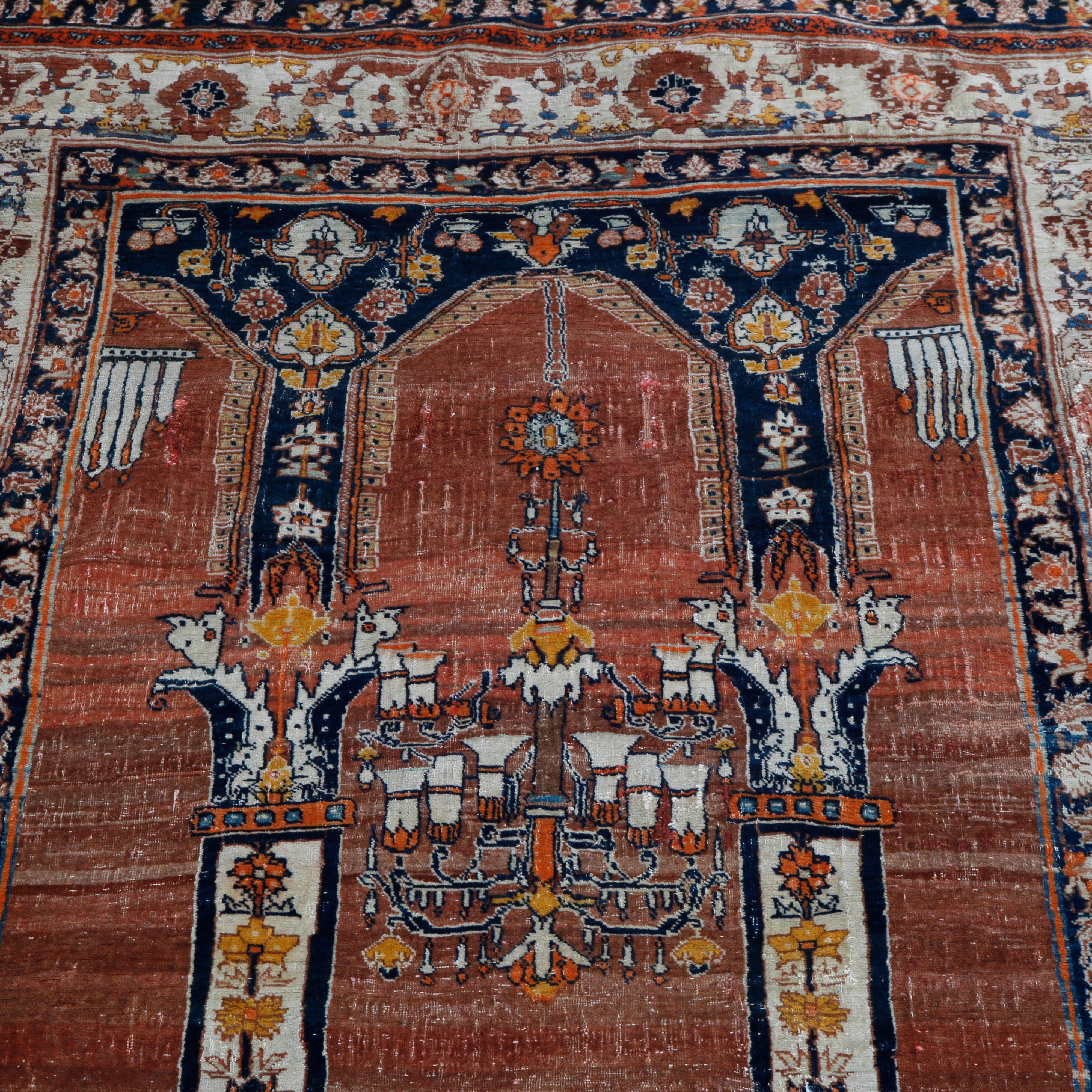 Antique Persian Qum Oriental Wool Prayer Rug, 19th C 1