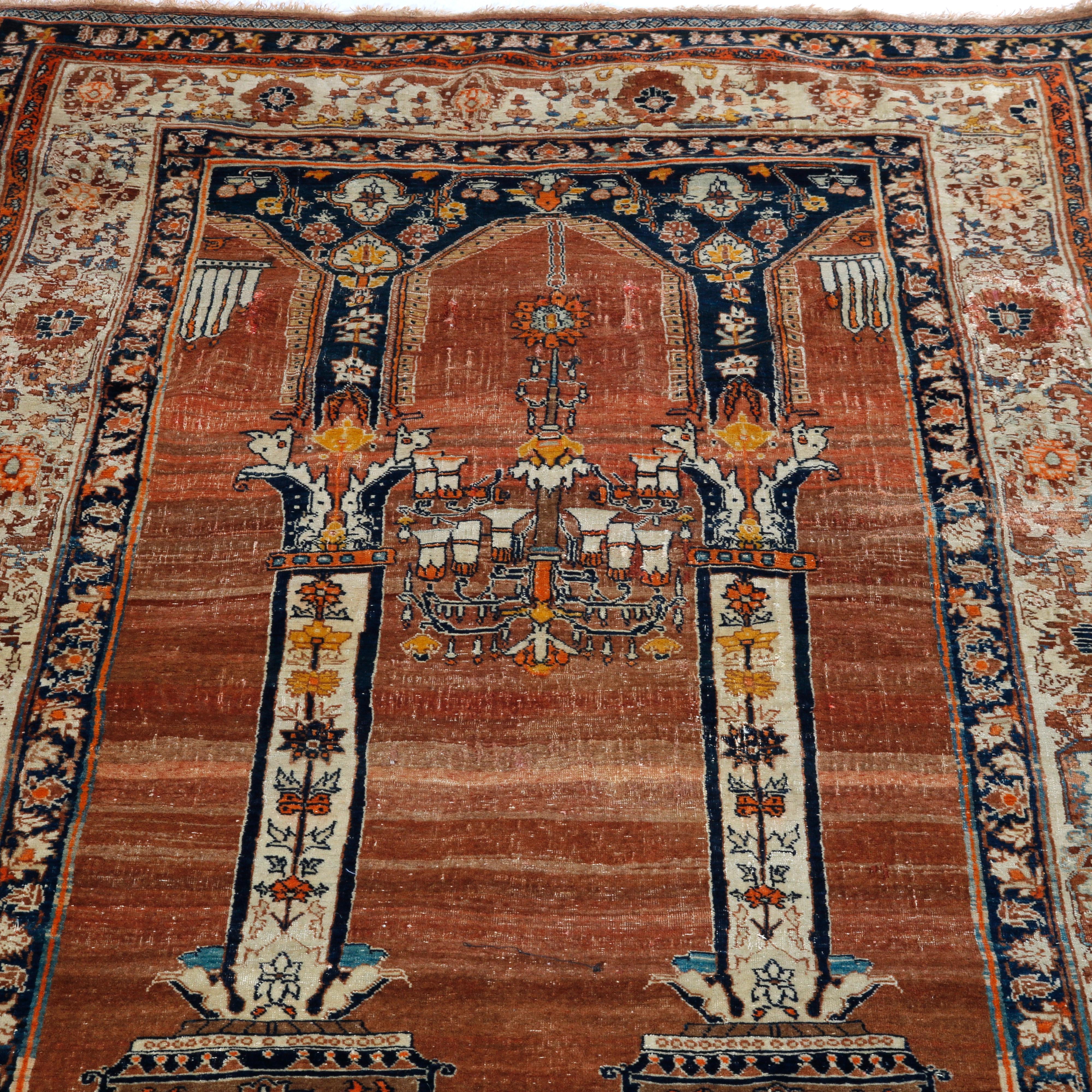 Antique Persian Qum Oriental Wool Prayer Rug, 19th C 2