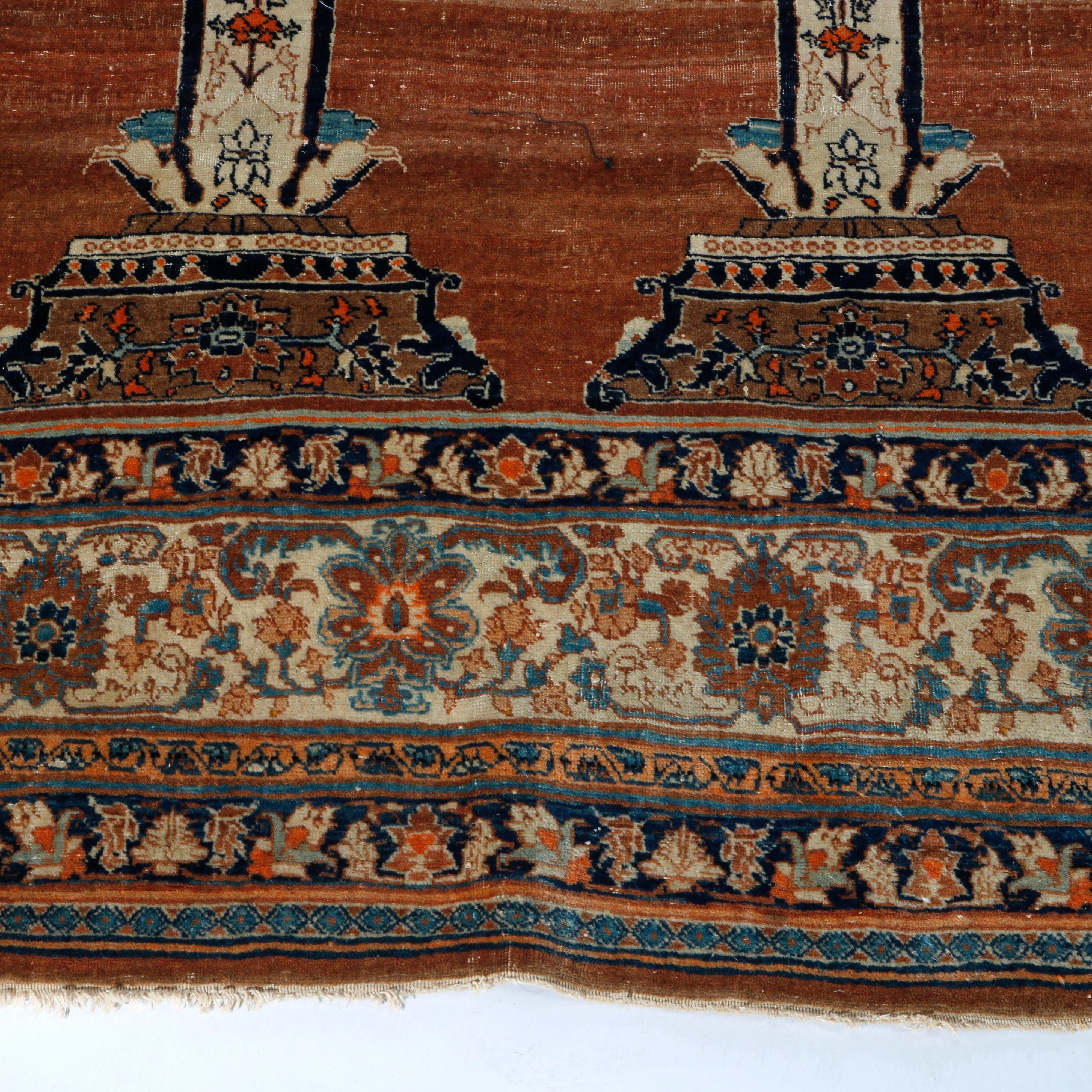 Antique Persian Qum Oriental Wool Prayer Rug, 19th C 3
