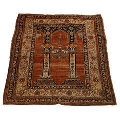 Antique Persian Qum Oriental Wool Prayer Rug, 19th C