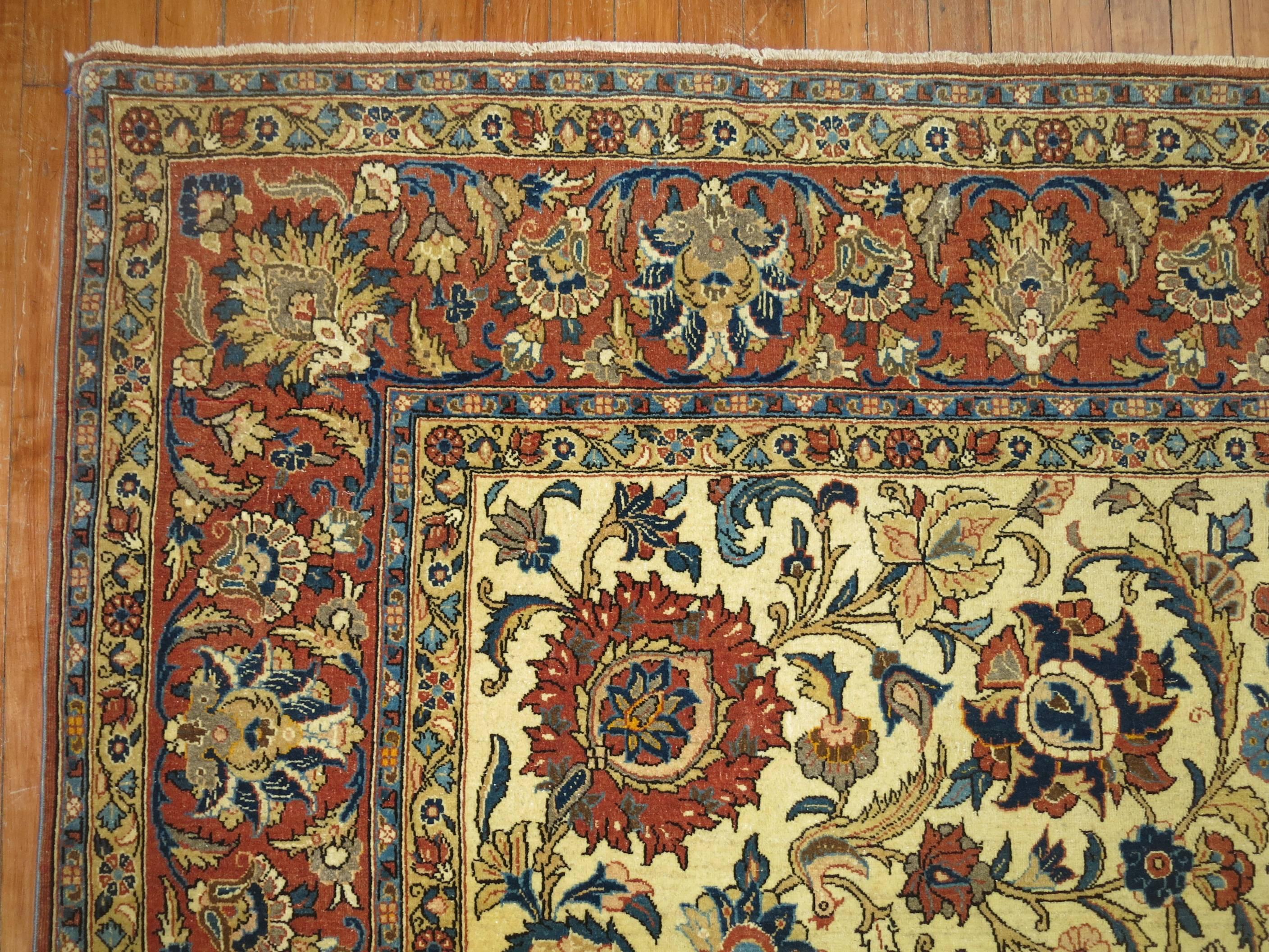 Hand-Woven Antique Persian Qum Room Size Rug For Sale