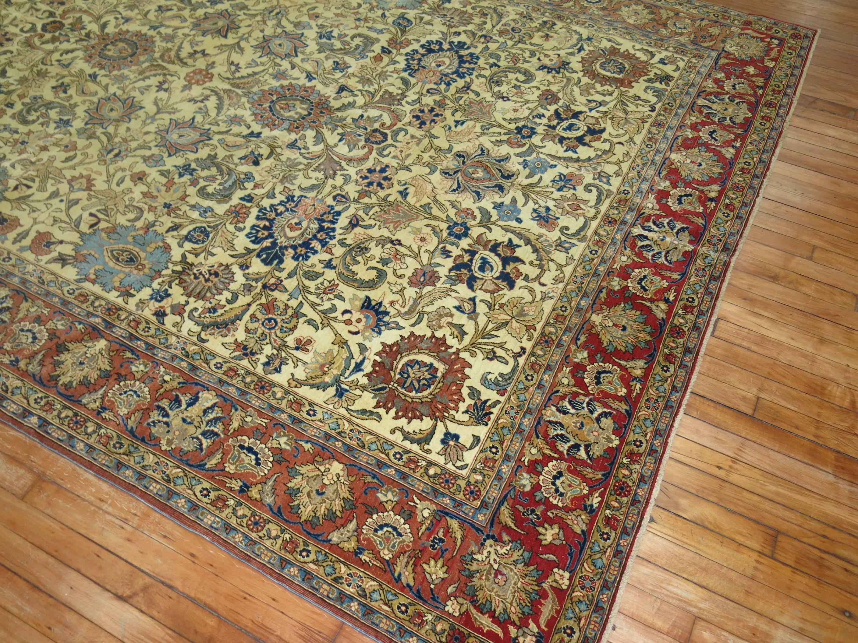 Antique Persian Qum Room Size Rug In Excellent Condition For Sale In New York, NY