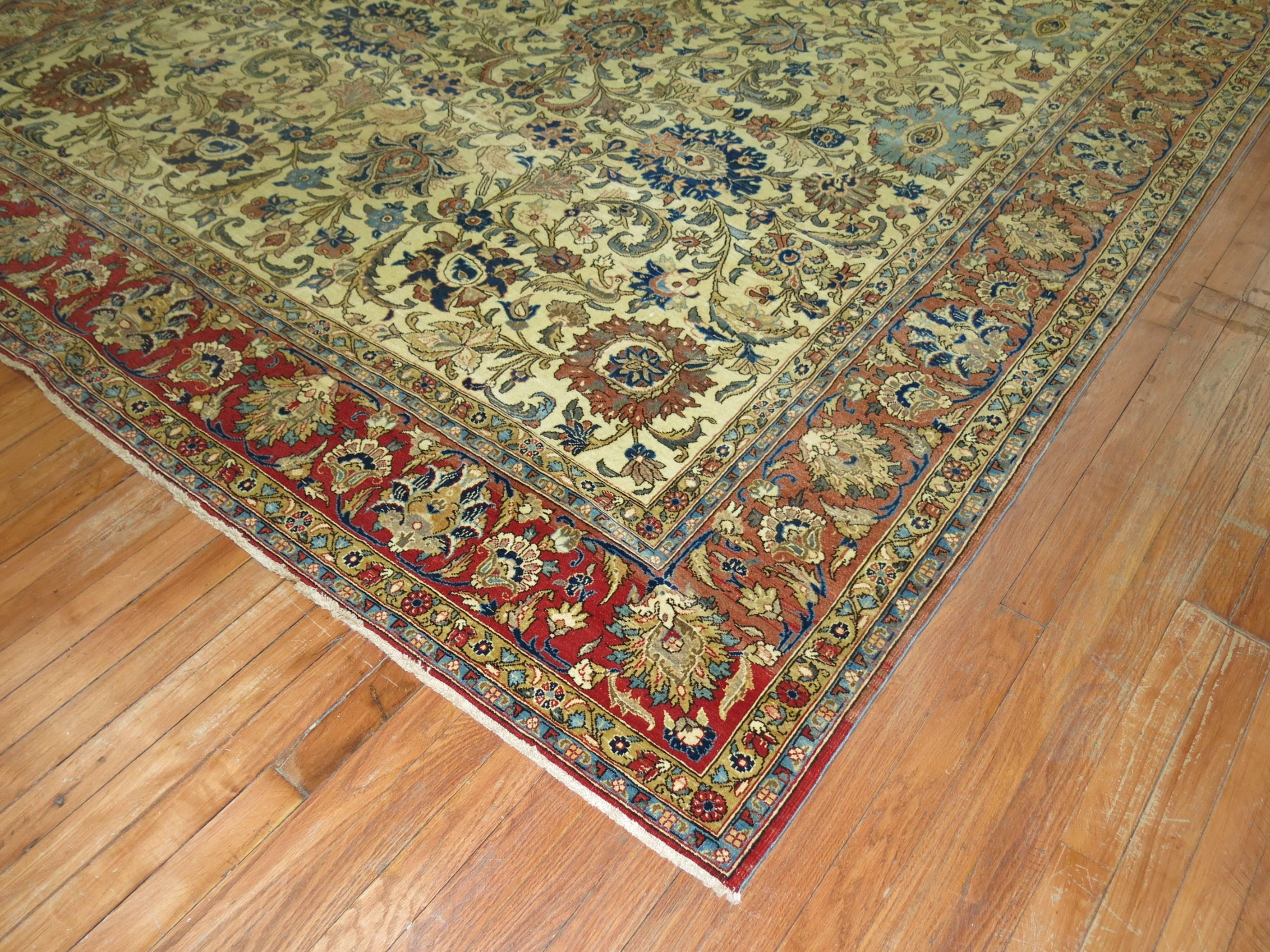 Wool Antique Persian Qum Room Size Rug For Sale