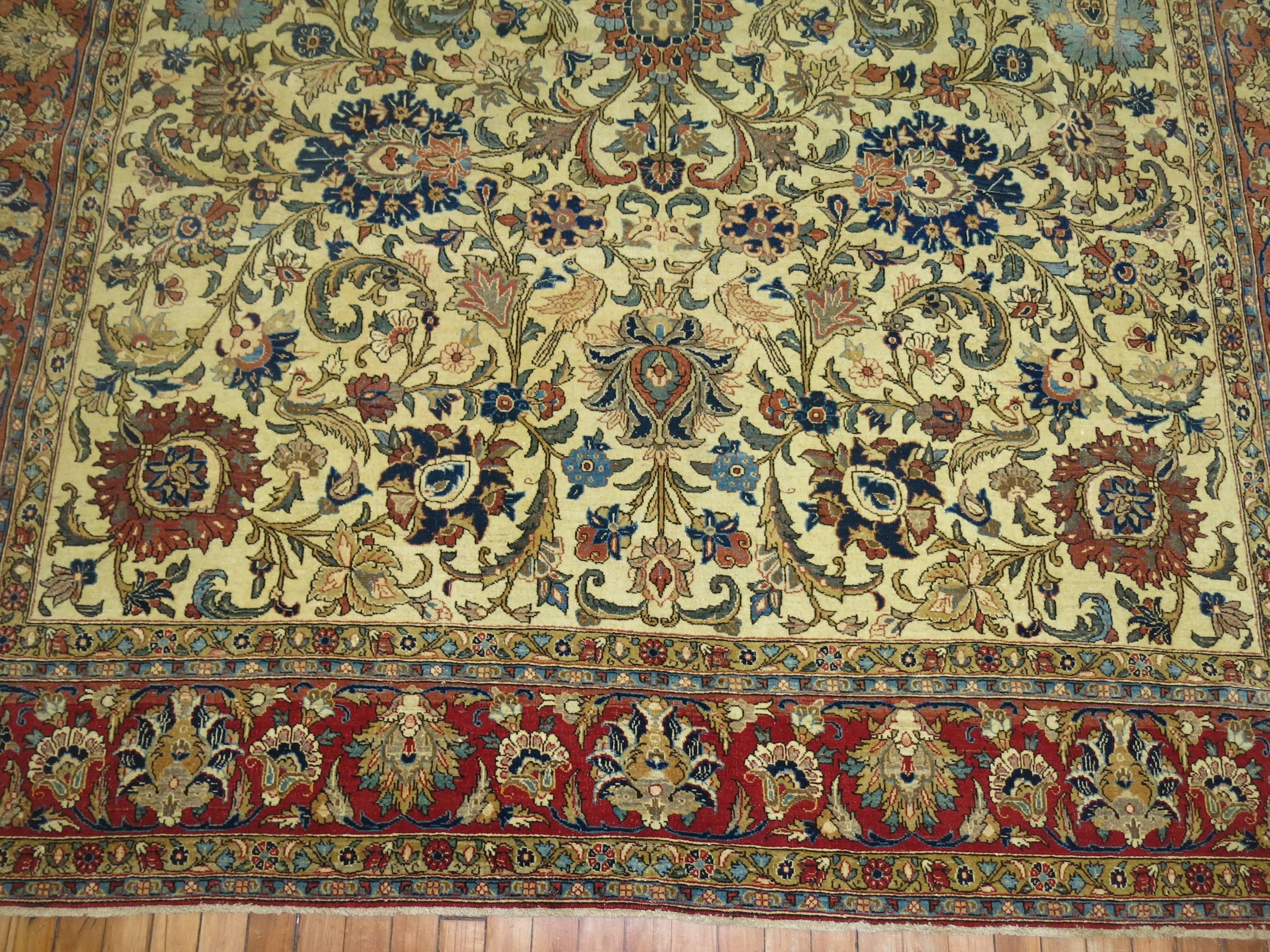 Antiker persischer Qum-Teppich in Zimmergröße (Wolle) im Angebot