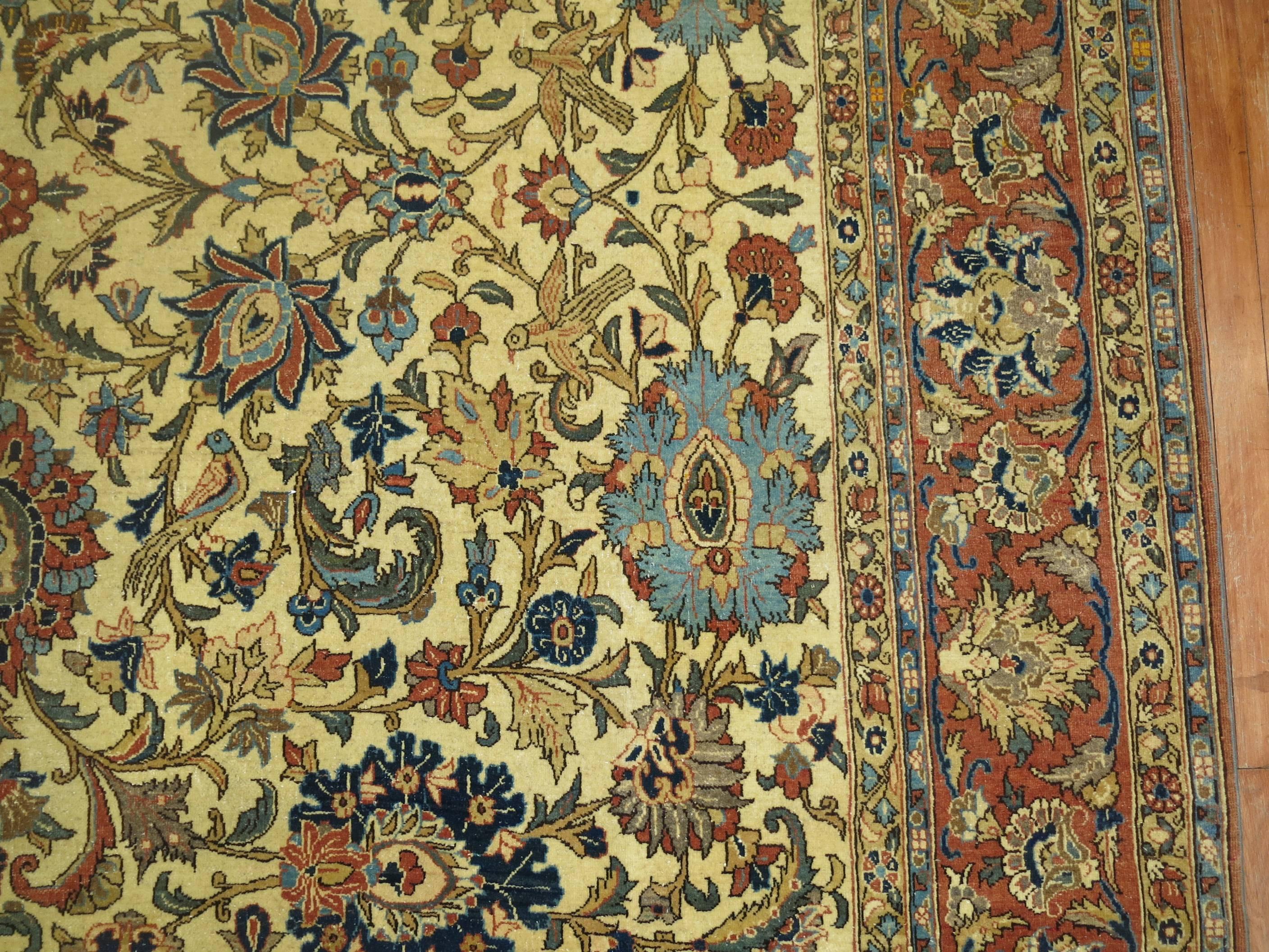Antique Persian Qum Room Size Rug For Sale 2