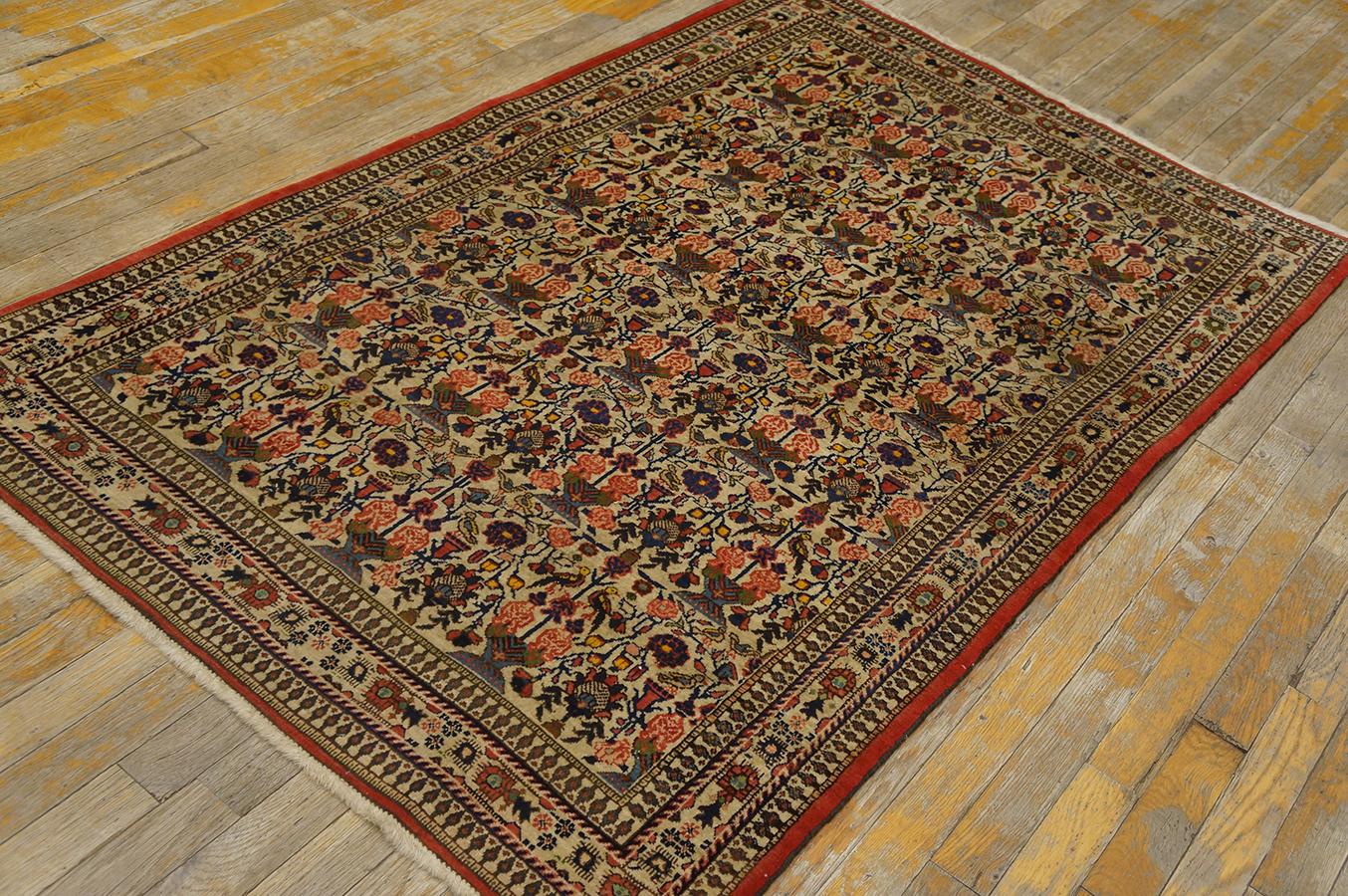 Antique Persian Qum rug, size: 3' 5'' x 5' 3''.