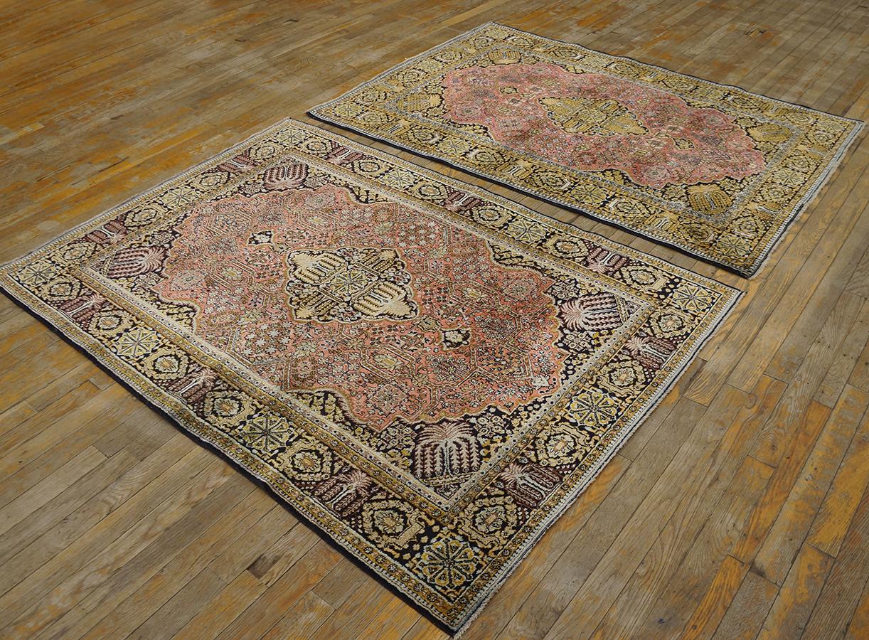 Hand-Knotted Pair of Mid 20th Century Persian Silk Qum Carpets (3' 7'' x 5' 2'' - 110 x 158) For Sale