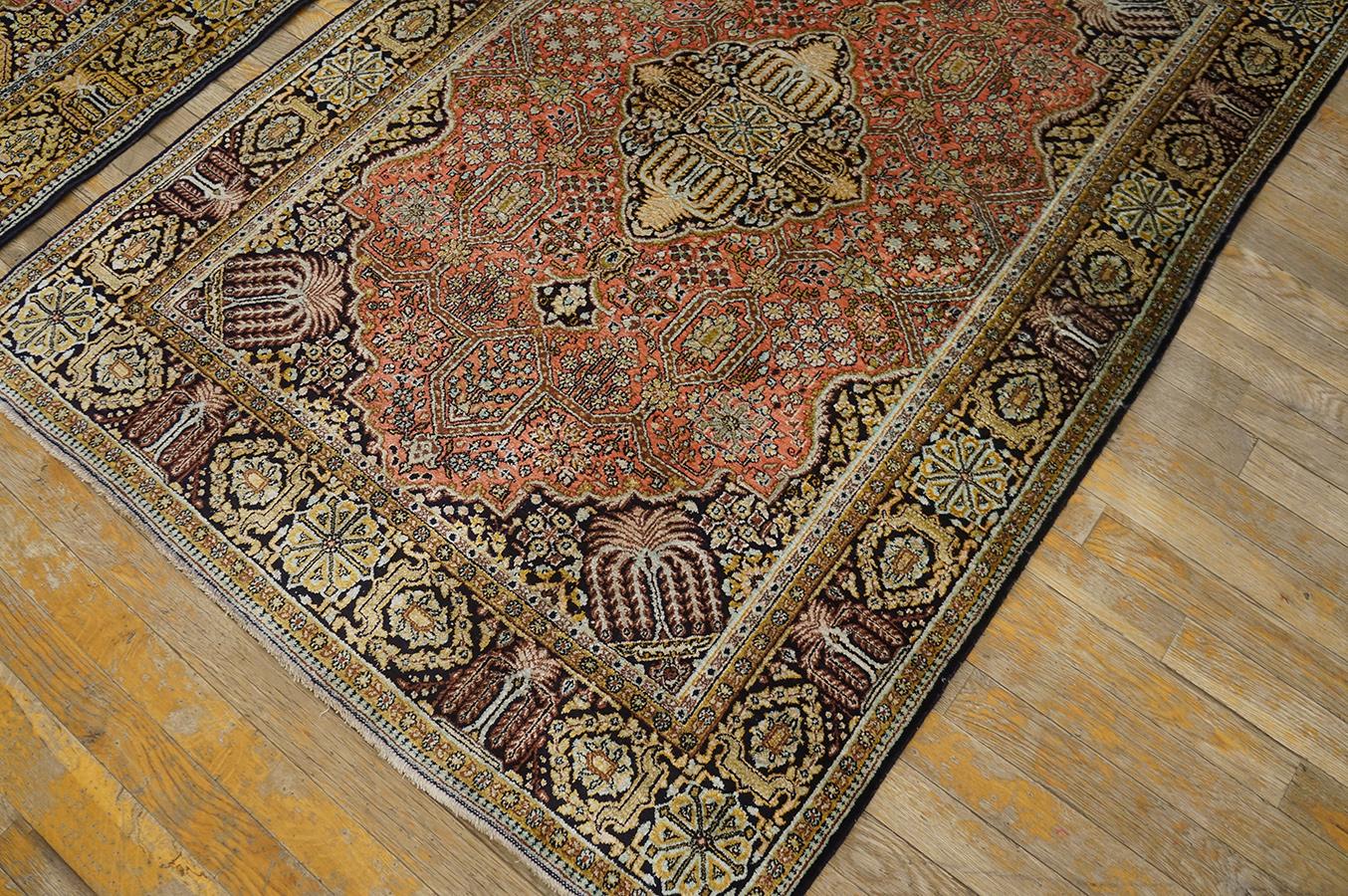 Mid-20th Century Pair of Mid 20th Century Persian Silk Qum Carpets (3' 7'' x 5' 2'' - 110 x 158) For Sale