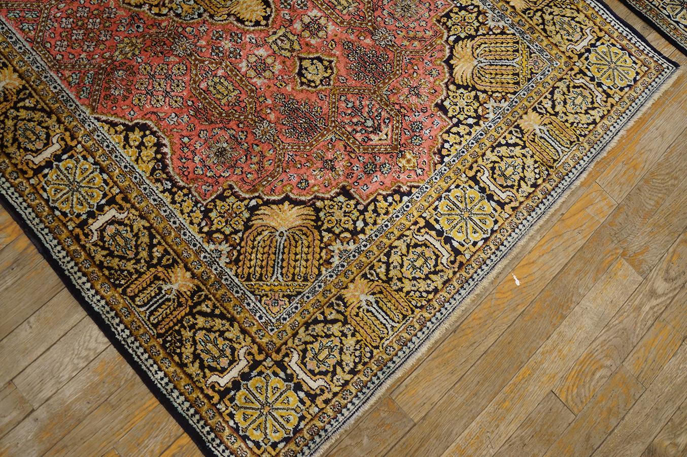 Pair of Mid 20th Century Persian Silk Qum Carpets (3' 7'' x 5' 2'' - 110 x 158) For Sale 1