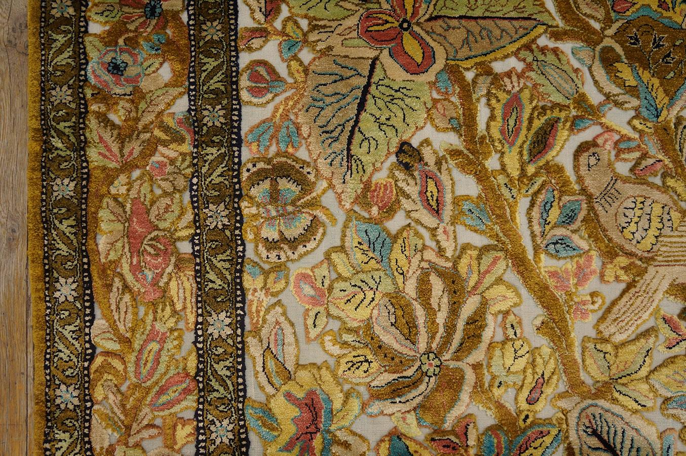 Persischer Souf Qum-Teppich aus Seide aus der Mitte des 20. Jahrhunderts 3'6