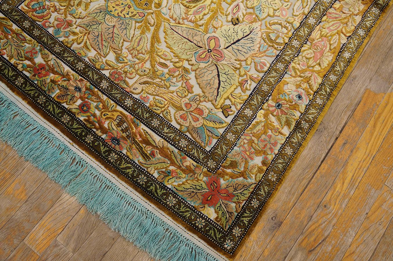 Mid 20th Century Persian Silk Souf Qum Carpet 3'6