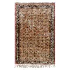 Antique Persian Qum Rug in Beige-Brown and Red Floral Pattern, from Rug & Kilim