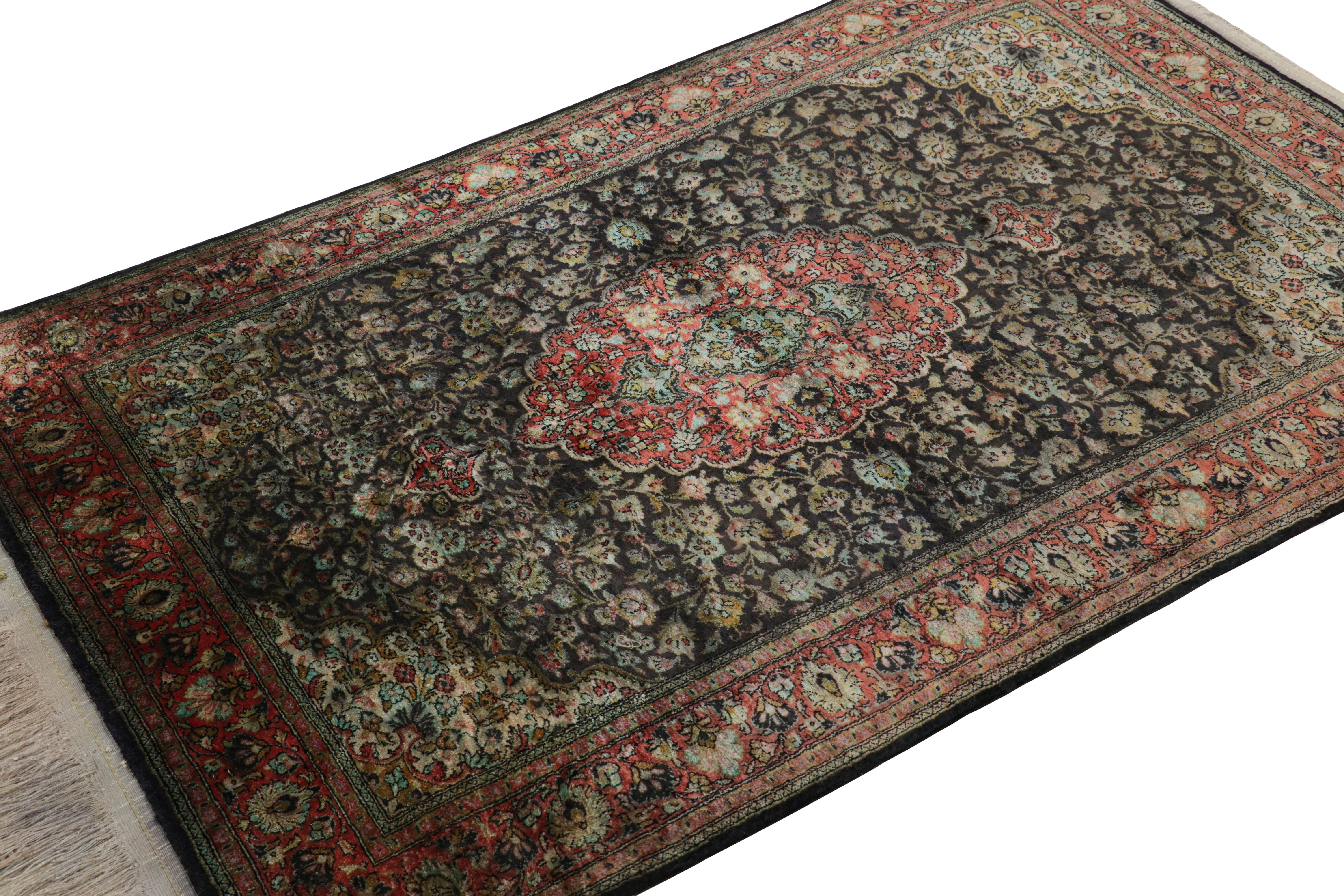 Early 20th Century Antique Persian Qum Rug in Brown with Florals and Medallions For Sale