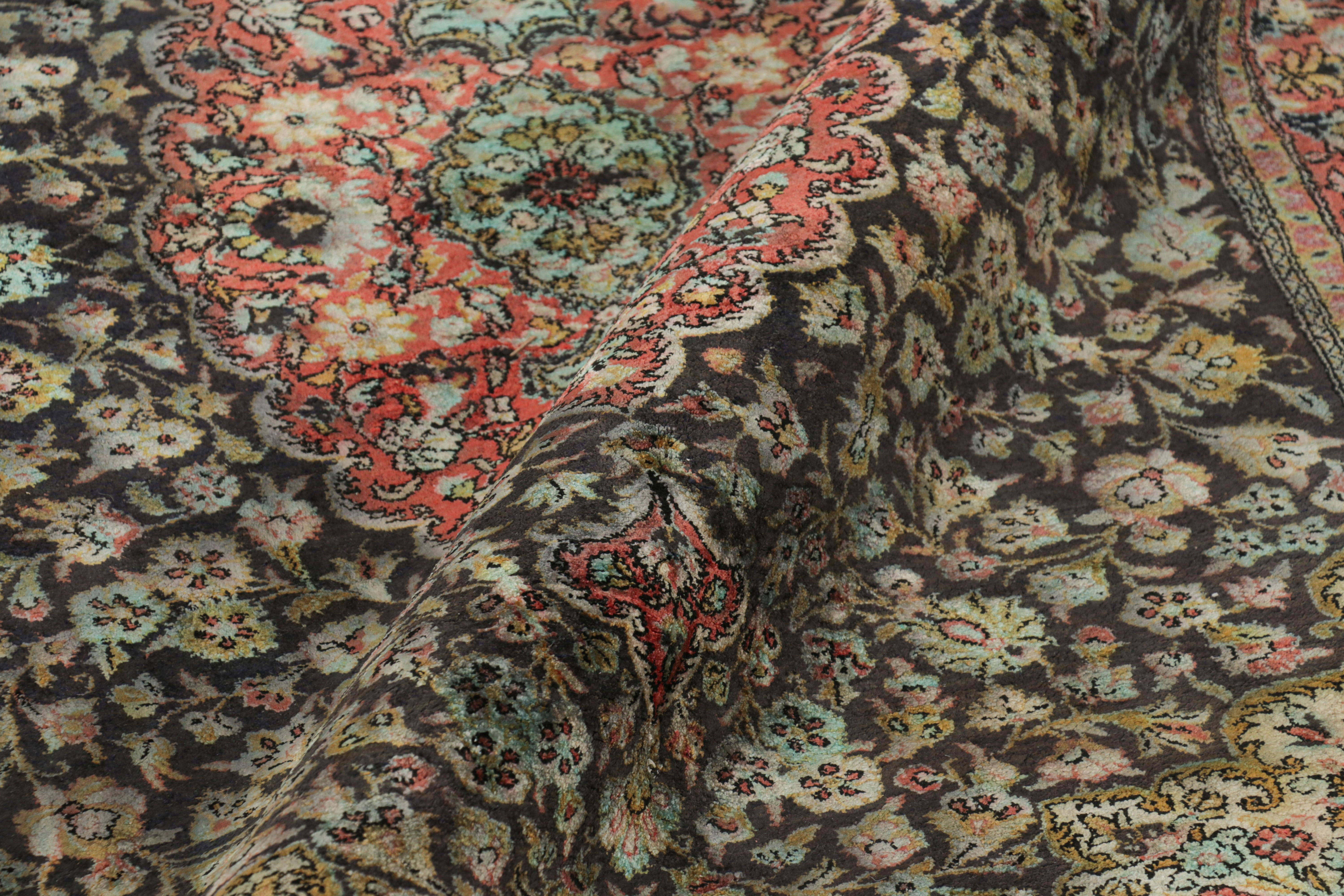 Antique Persian Qum Rug in Brown with Florals and Medallions For Sale 1