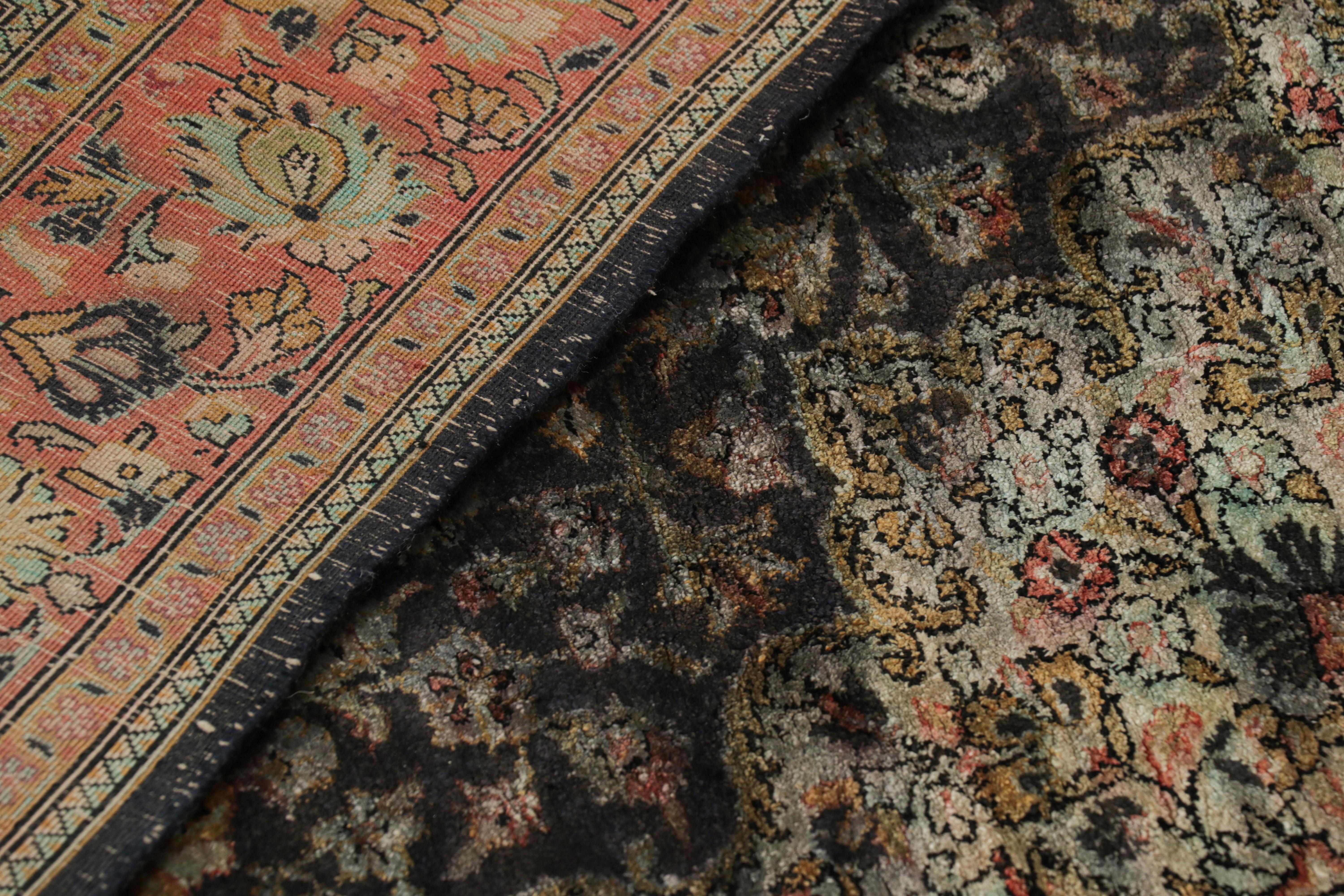 Antique Persian Qum Rug in Brown with Florals and Medallions For Sale 2