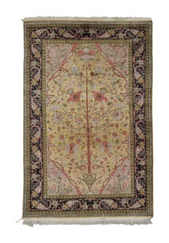 Antique Persian Qum Rug with Central Floral Play in Pastel Hues - Rug & Kilim