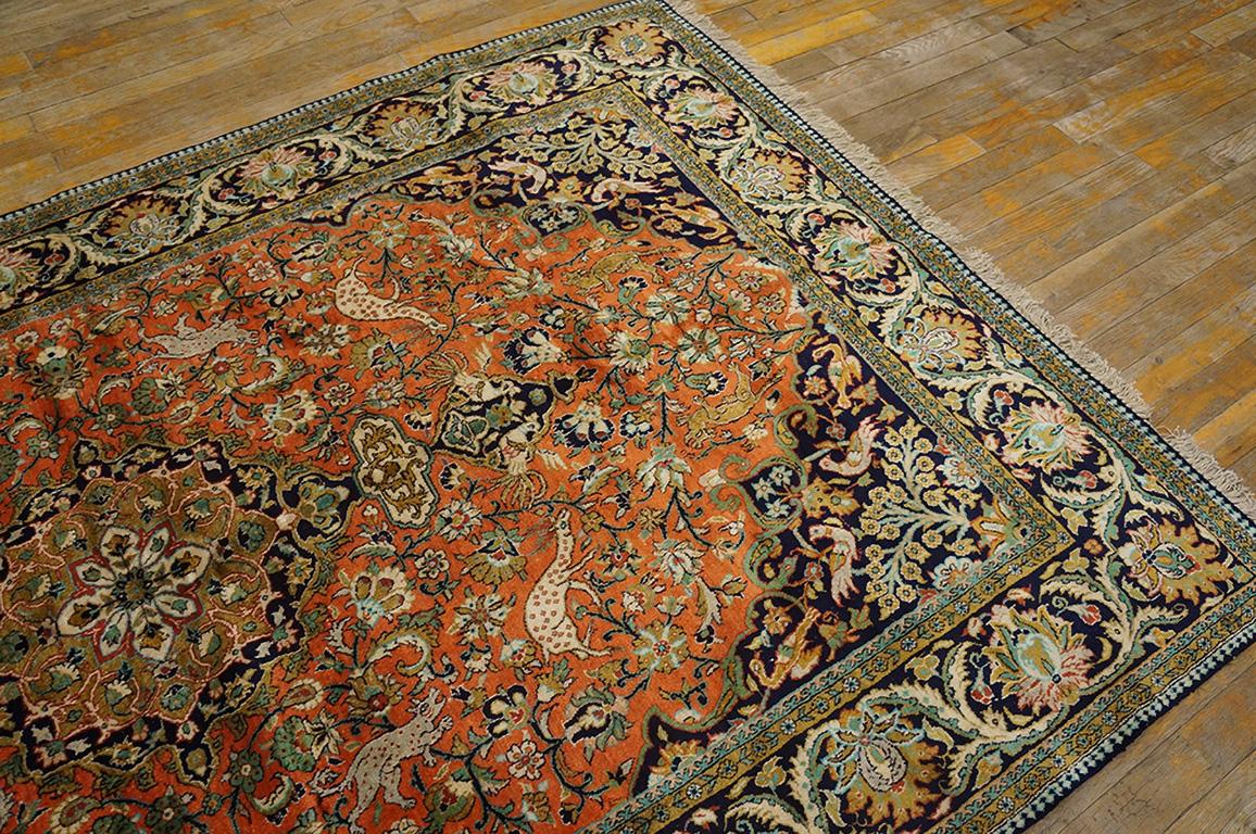 Hand-Knotted Antique Persian Qum Silk Rug 4' 7