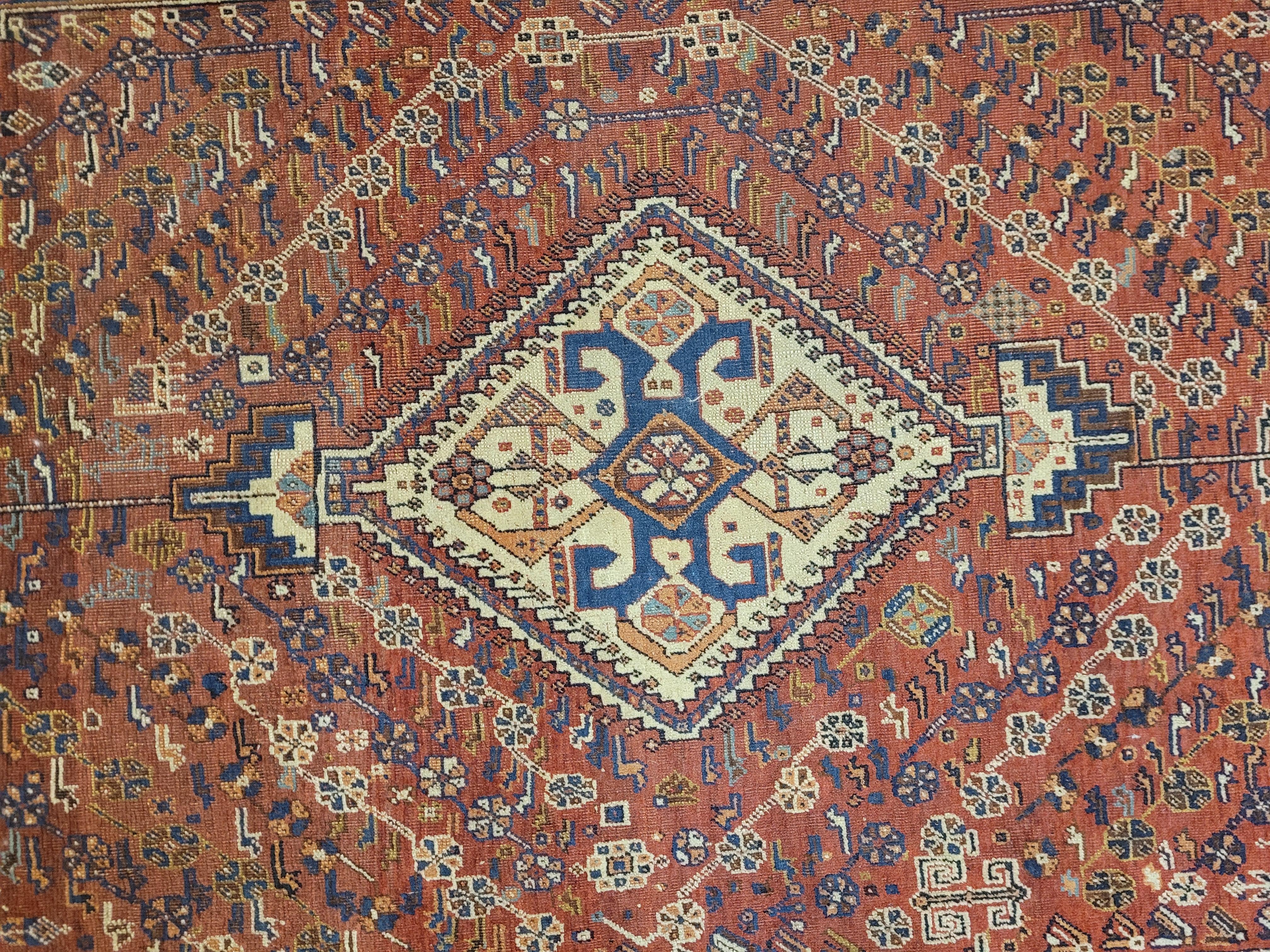 Antiker persischer roter und blauer Teppich, Feraghan - Iran - 305 x 155 (Handgefertigt) im Angebot