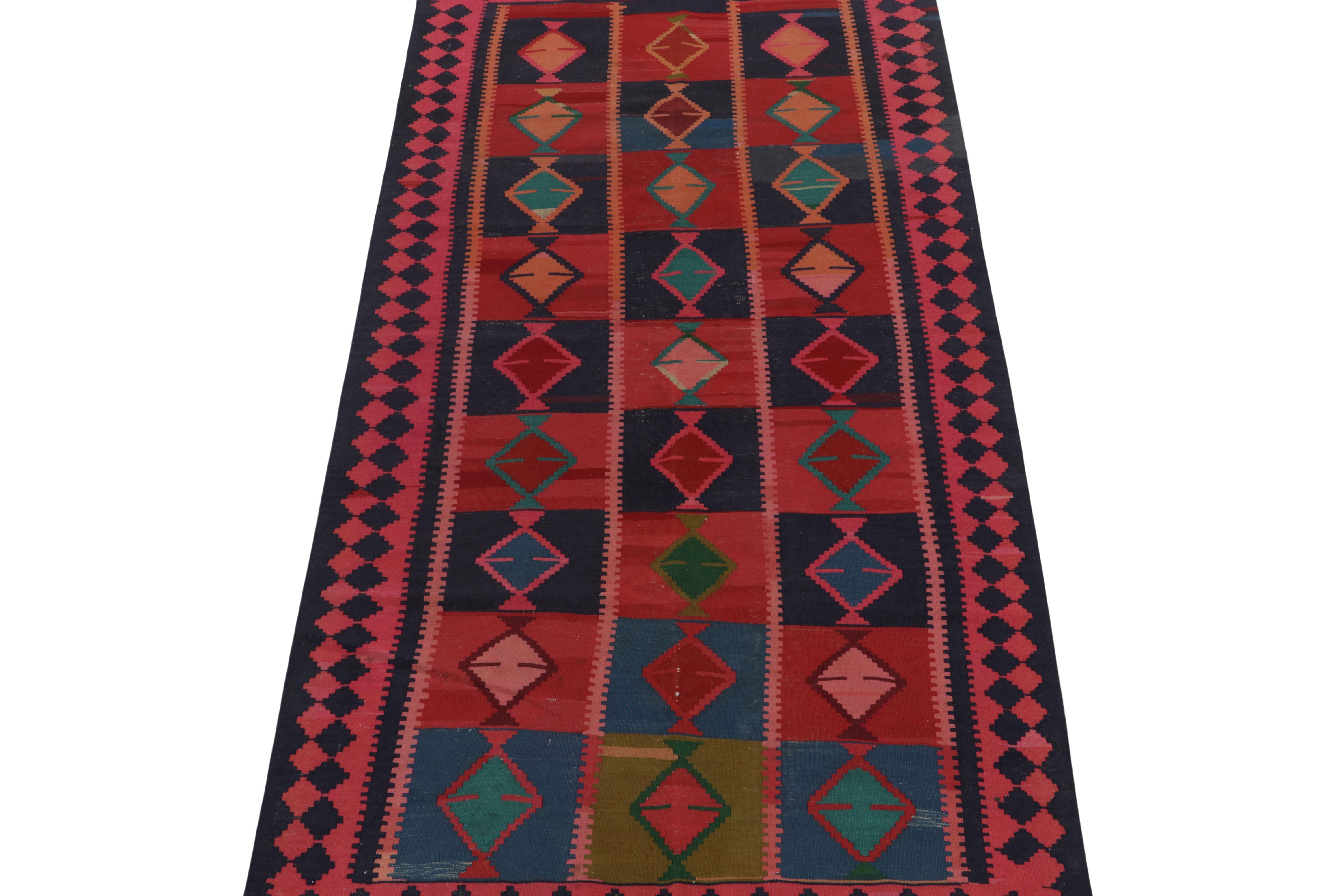 Tribal Hand-Knotted Antique Persian in Pink, Red, Blue Geometric Pattern by Rug & Kilim For Sale