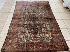 Antique Persian Red and Ivory Floral Silk Mohtasham Kashan Rug c. 1850-1880