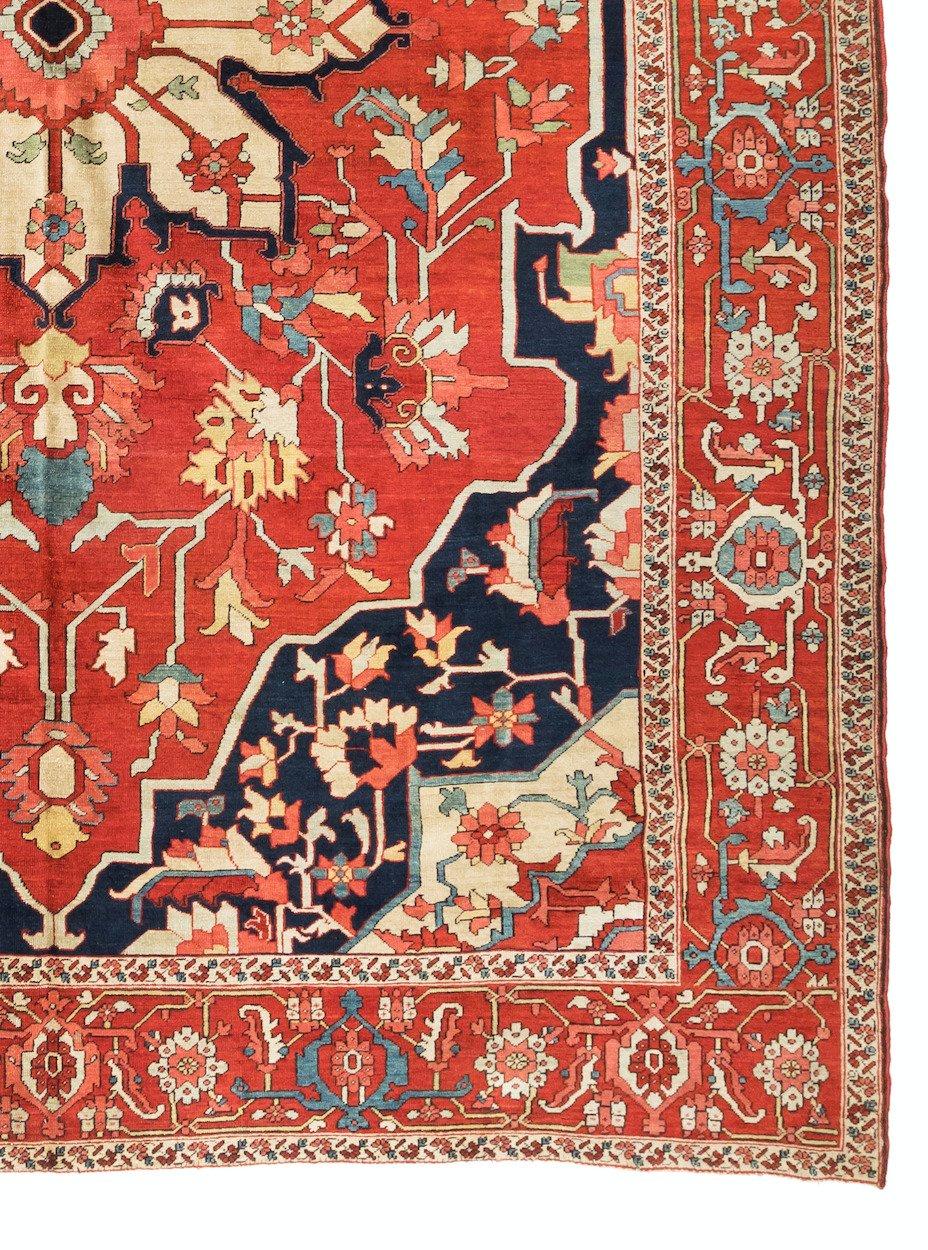 Antike Vintage Persisch Rot Marineblau Elfenbein Serapi Teppich:: circa 1900-1910s im Zustand „Gut“ im Angebot in New York, NY