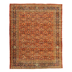 Antique Persian Red Gold Floral Mahal Ziegler Rug, c. 1880-1900s