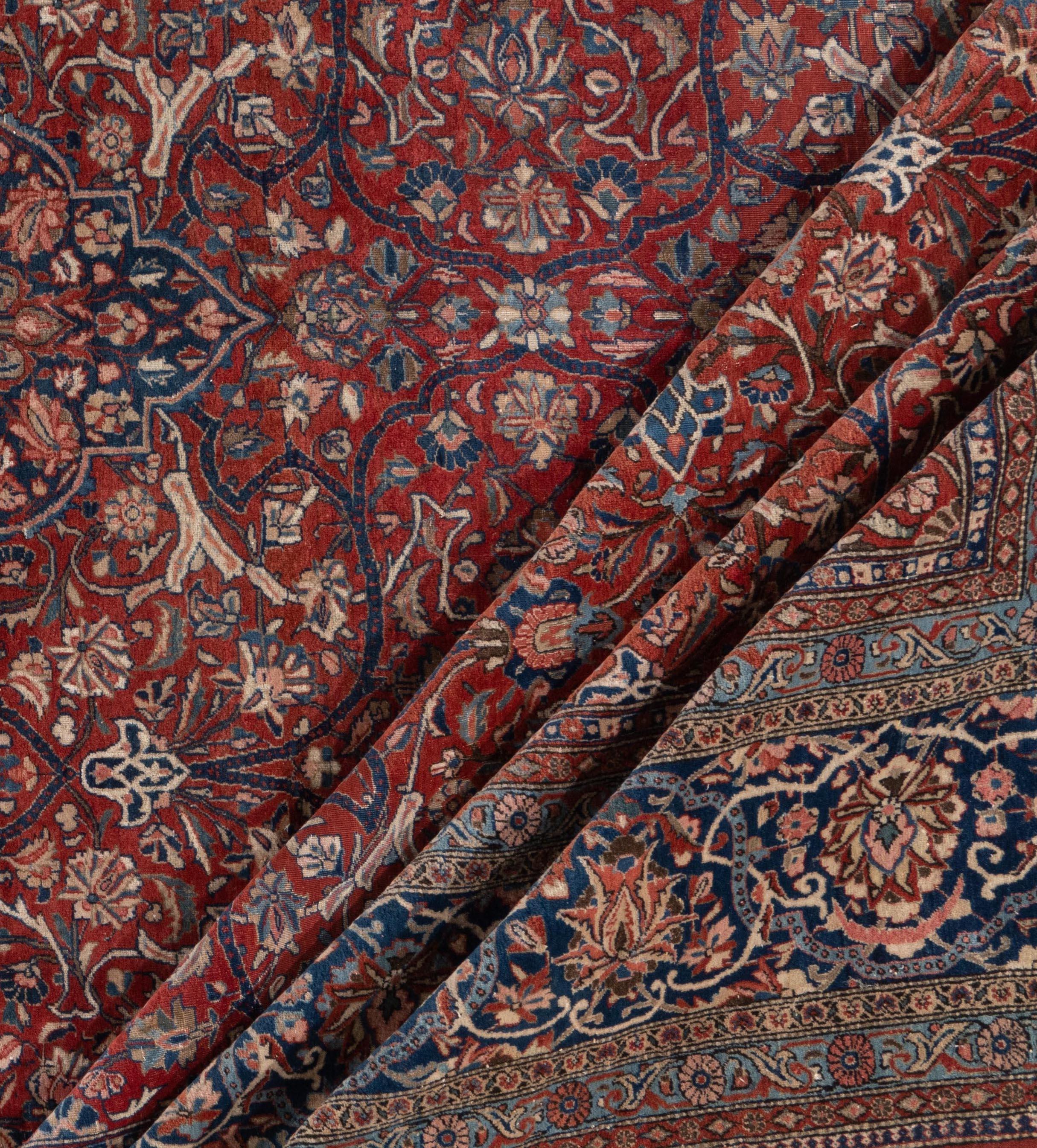 Ancien tapis de Kashan persan rouge noué à la main en vente 4