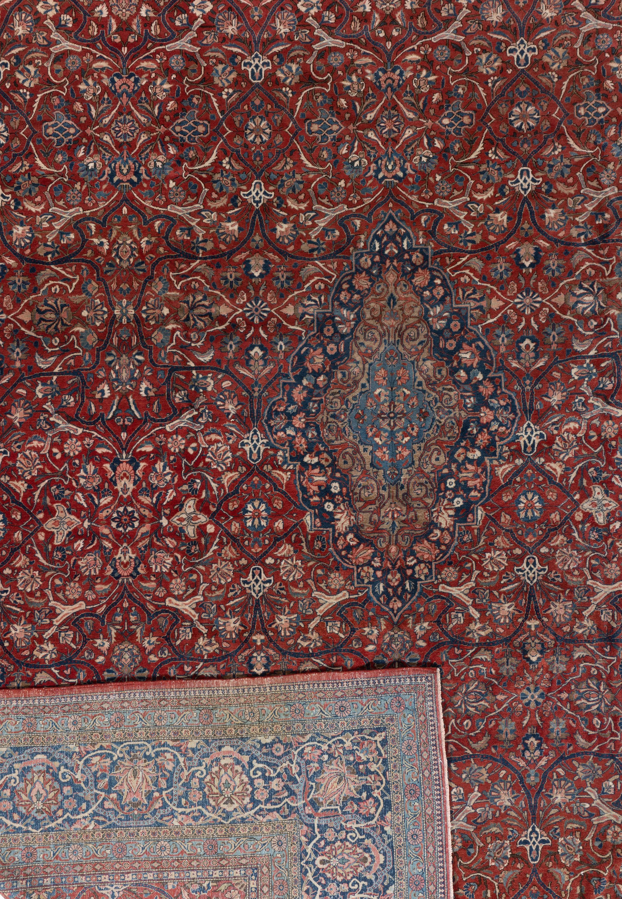 Ancien tapis de Kashan persan rouge noué à la main en vente 5