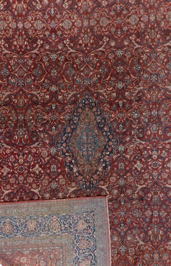 Antique Persian Hand-Knotted Kashan Rug, Wool, 12' x 18', 20th Century