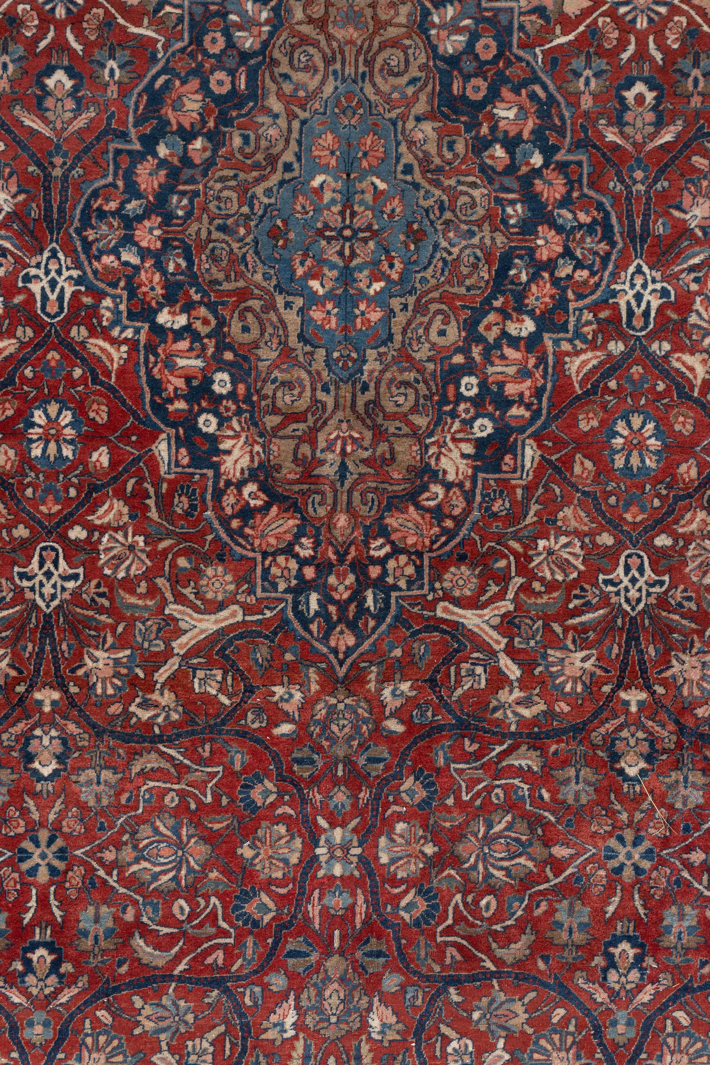 20ième siècle Ancien tapis de Kashan persan rouge noué à la main en vente