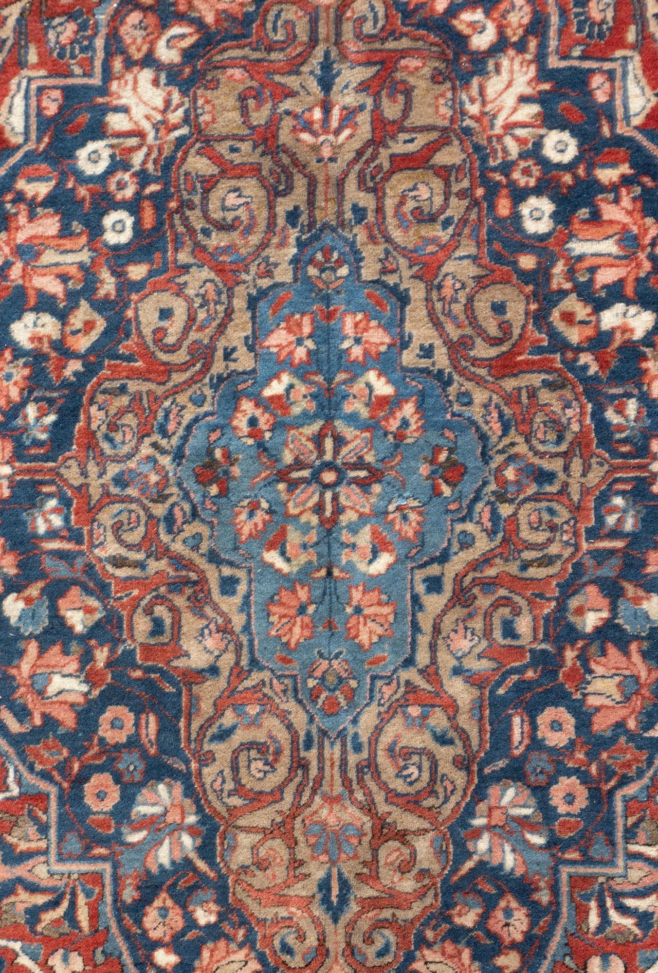 Laine Ancien tapis de Kashan persan rouge noué à la main en vente