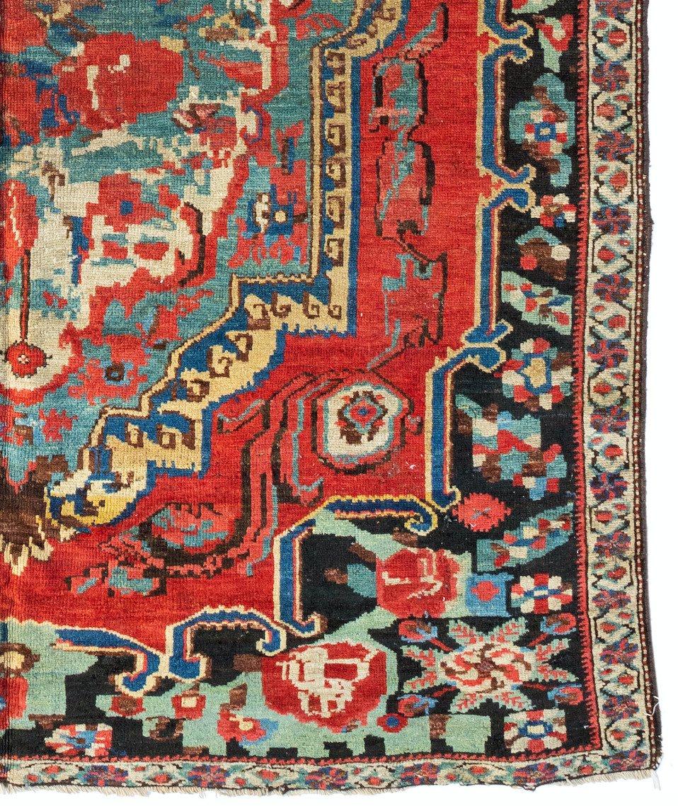 Hand-Knotted Antique Persian Red Ivory Green and Blue Bakhtiari Rug, circa 1920s For Sale