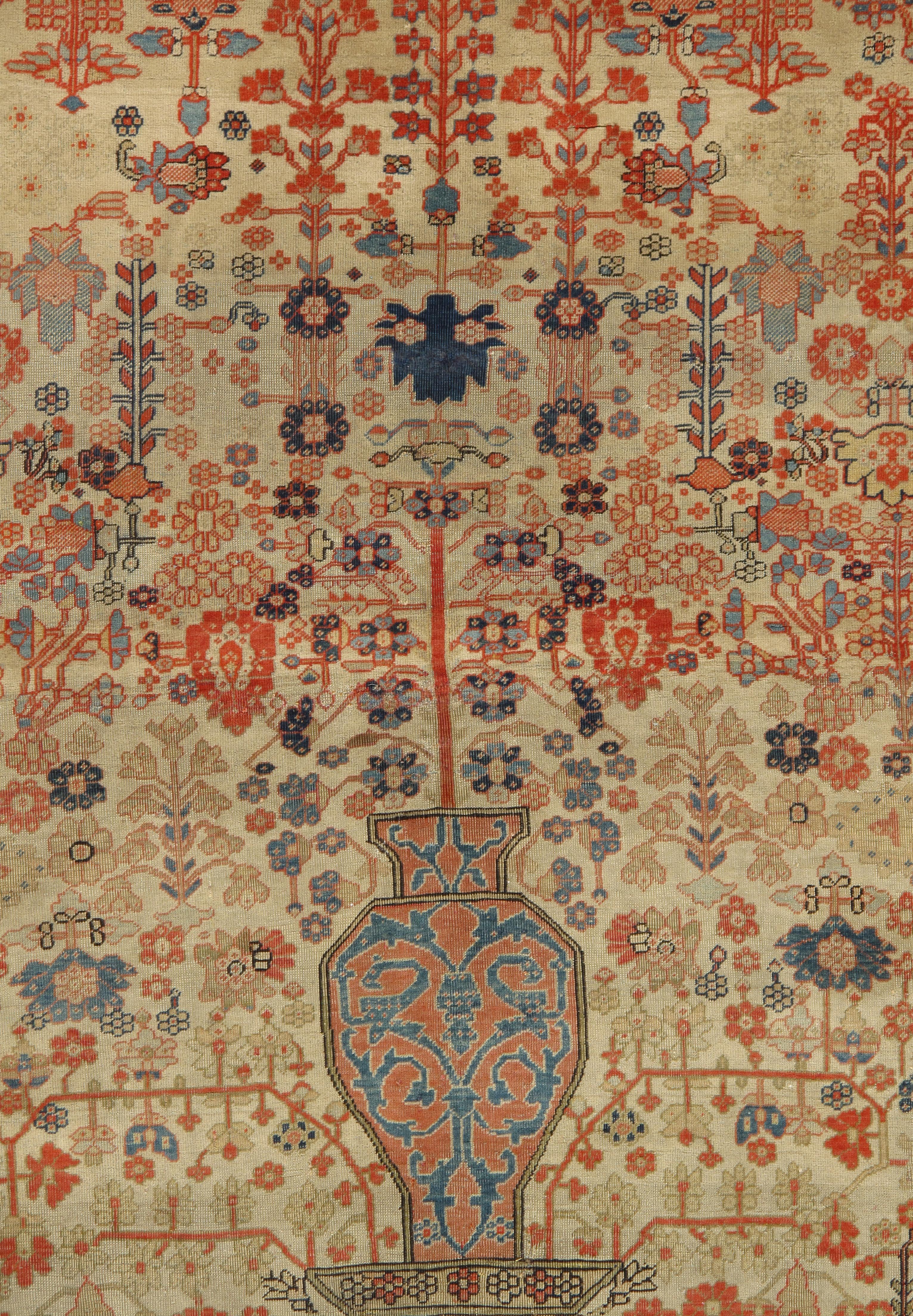 Perse Tapis ancien persan rouge de Kashan Mohtashem 4'2 x 6'. en vente