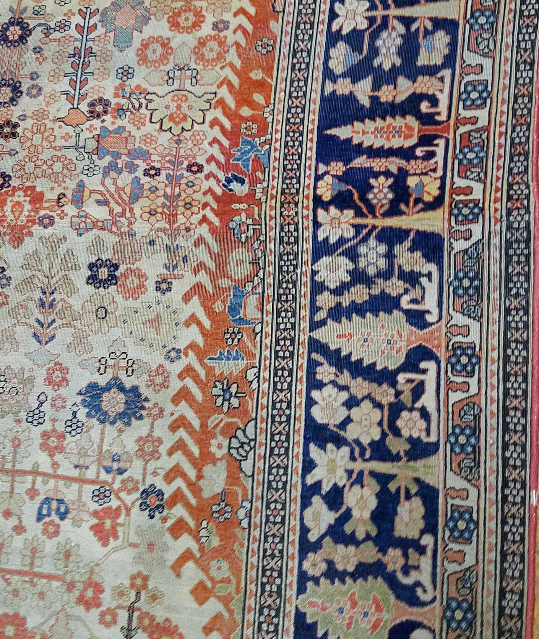 XIXe siècle Tapis ancien persan rouge de Kashan Mohtashem 4'2 x 6'. en vente