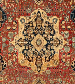 Antique Persian Red Light Blue Navy Blue Floral Mohtasham Kashan Rug circa 1880s