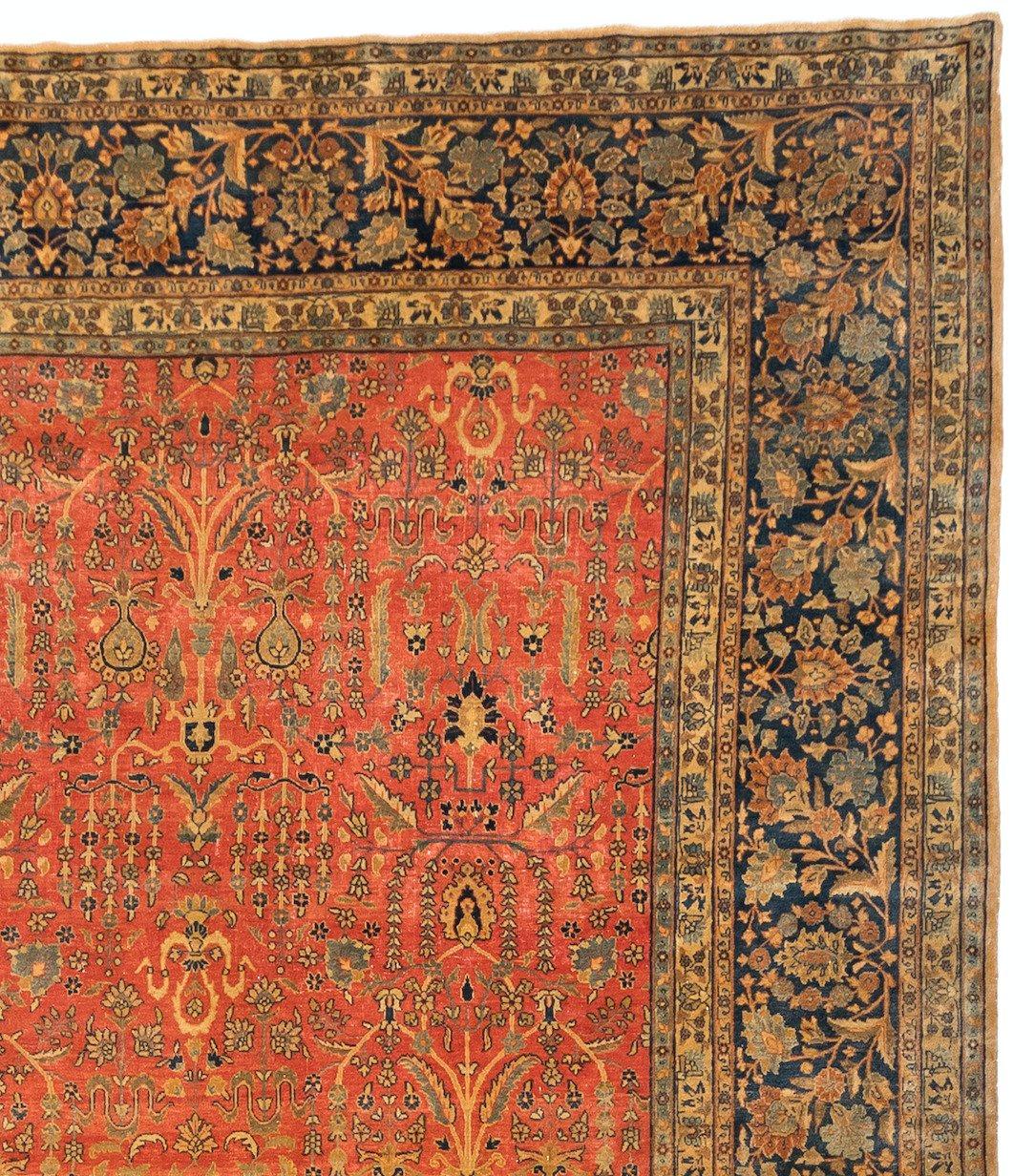 Hand-Knotted Antique Persian Red Gold Navy Blue Large Oversize Tabriz Rug For Sale