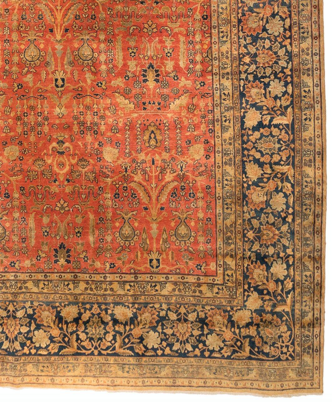 Antique Persian Red Gold Navy Blue Large Oversize Tabriz Rug In Good Condition For Sale In New York, NY