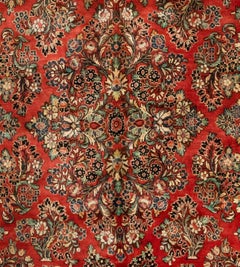 Large Antique Vintage Persian Red and Gold Floral Sarouk Rug, circa 1920s