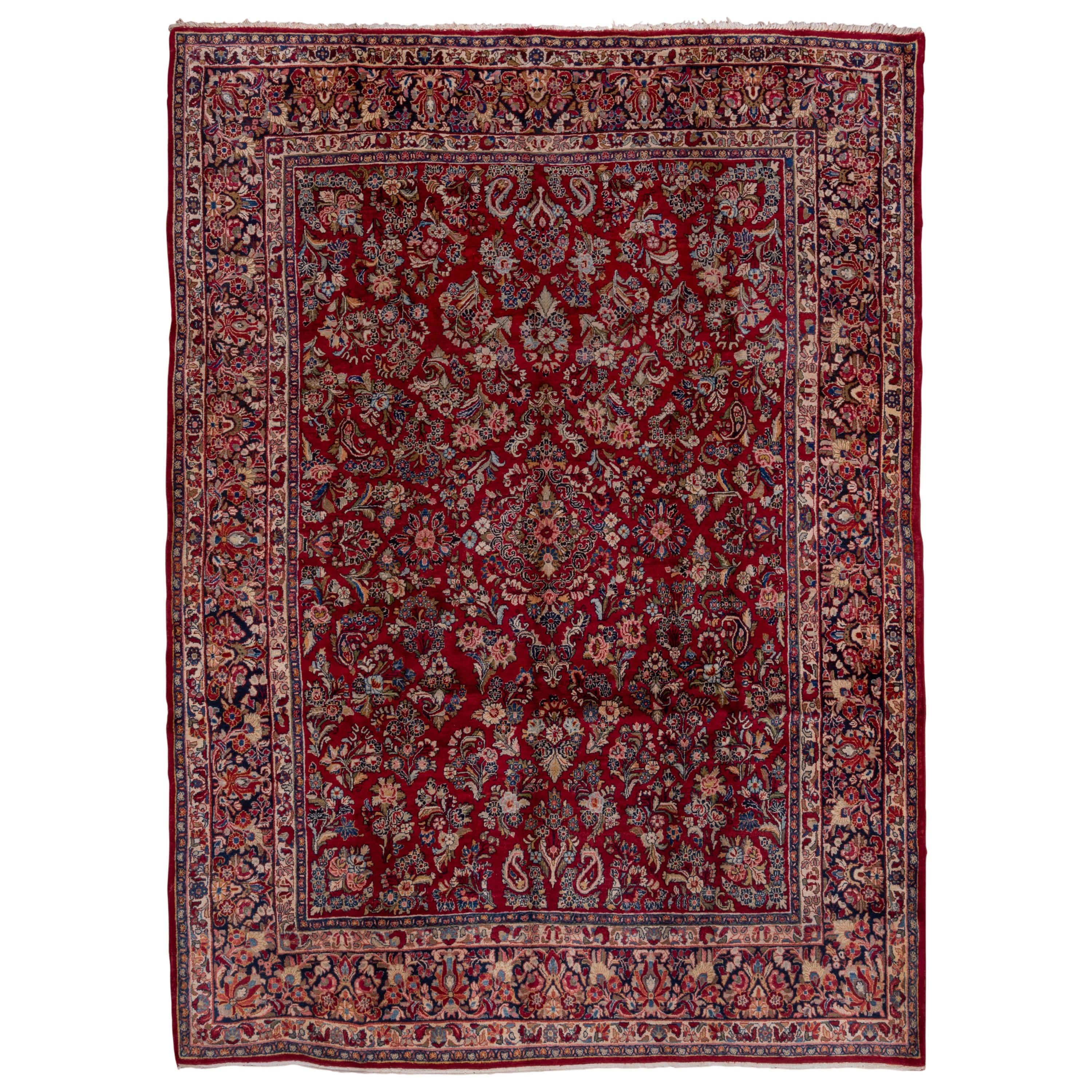 Antique Persian Red Sarouk Rug, Allover Field, Circa 1940s For Sale