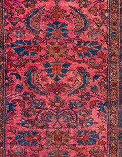 Antique Persian Rose Red and Navy Blue Hamedan Area Rug, circa 1920s