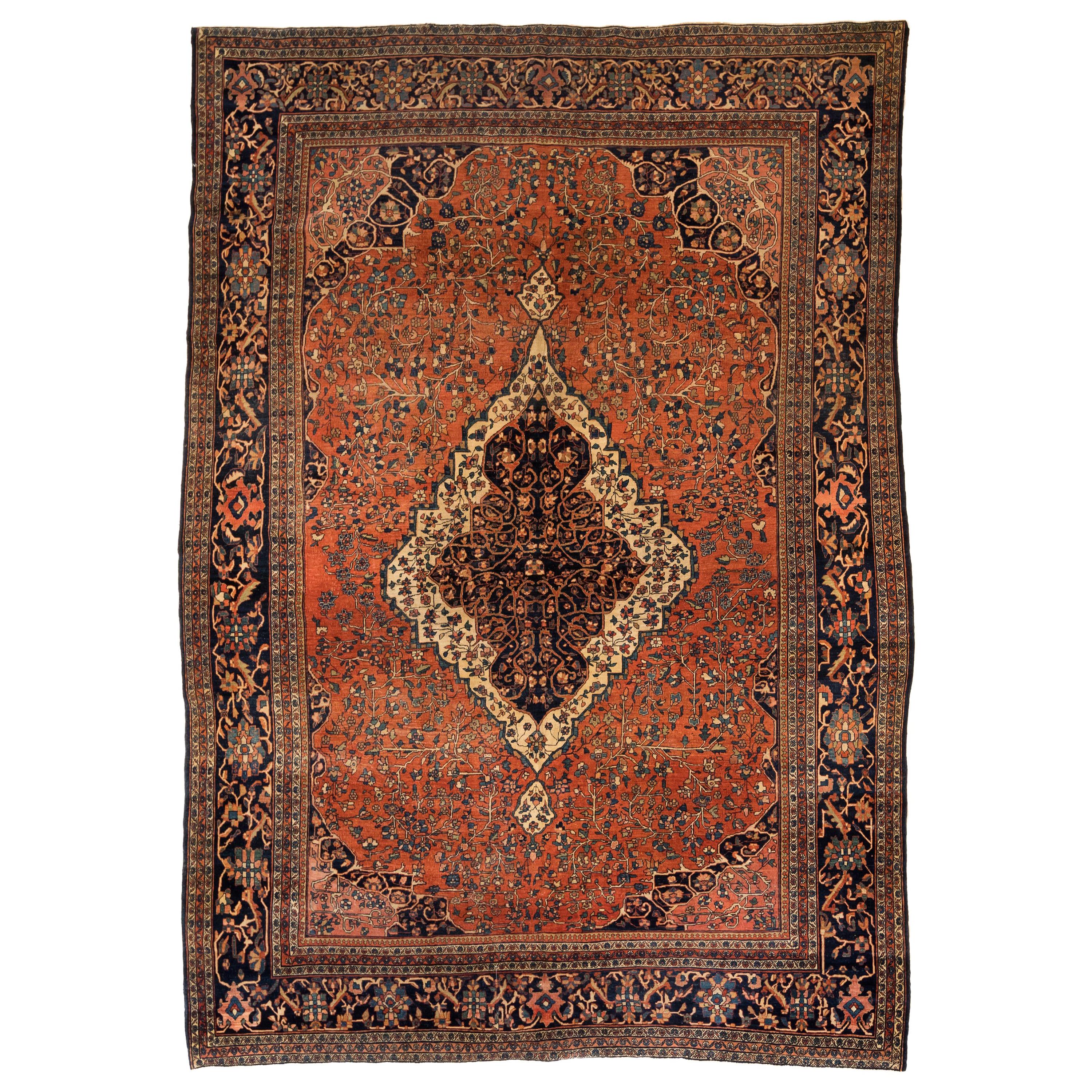 Antiker persischer rosenroter und brauner Farahan-Sarouk-Teppich:: um 1900