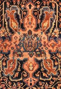 Antique Persian Rose Rust Ivory Navy Blue Hamedan Area Rug, circa 1920s