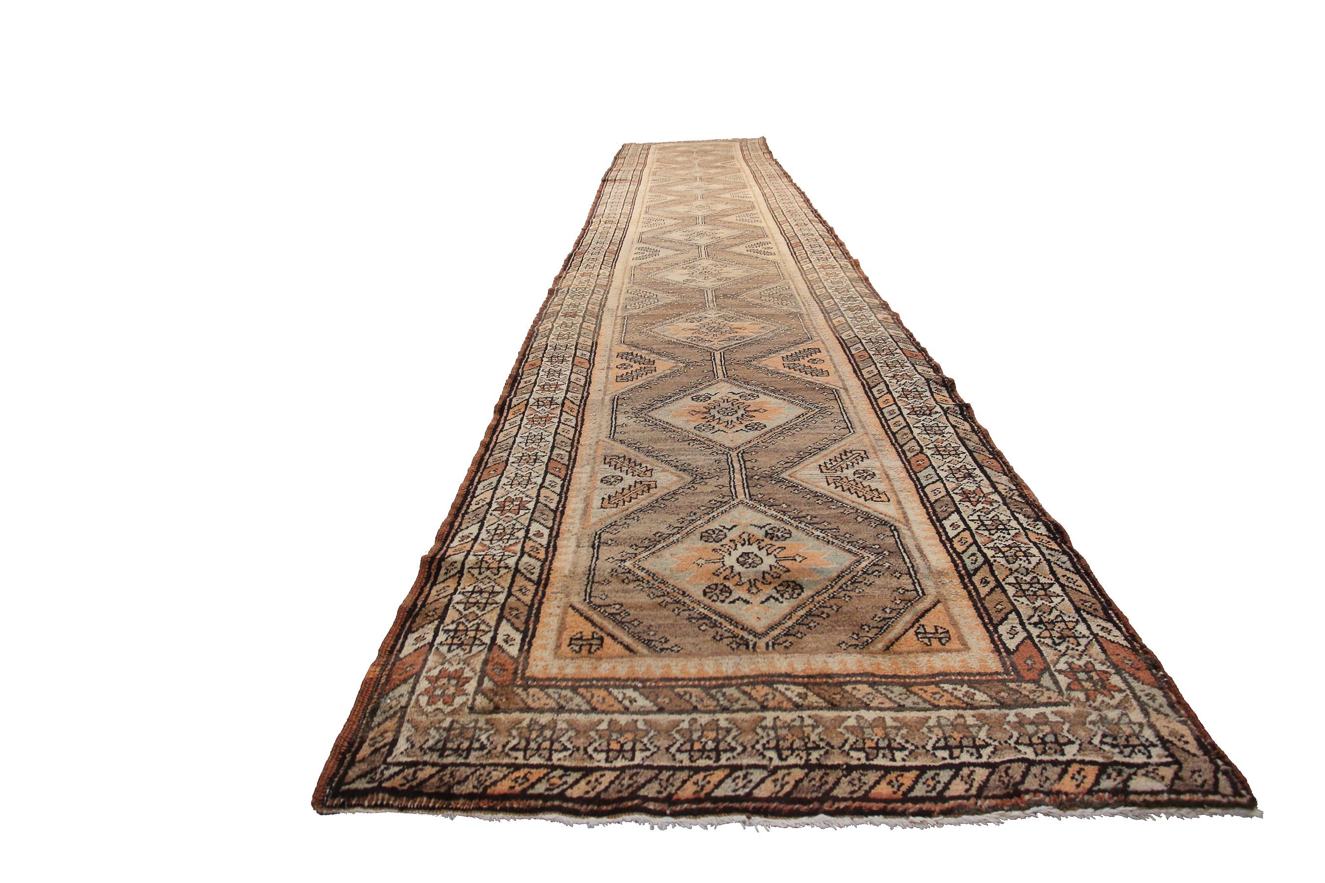 Antique Sarab Handmade Runner High quality Wool foundation geometric Runner 94cm x 432cm 3'1