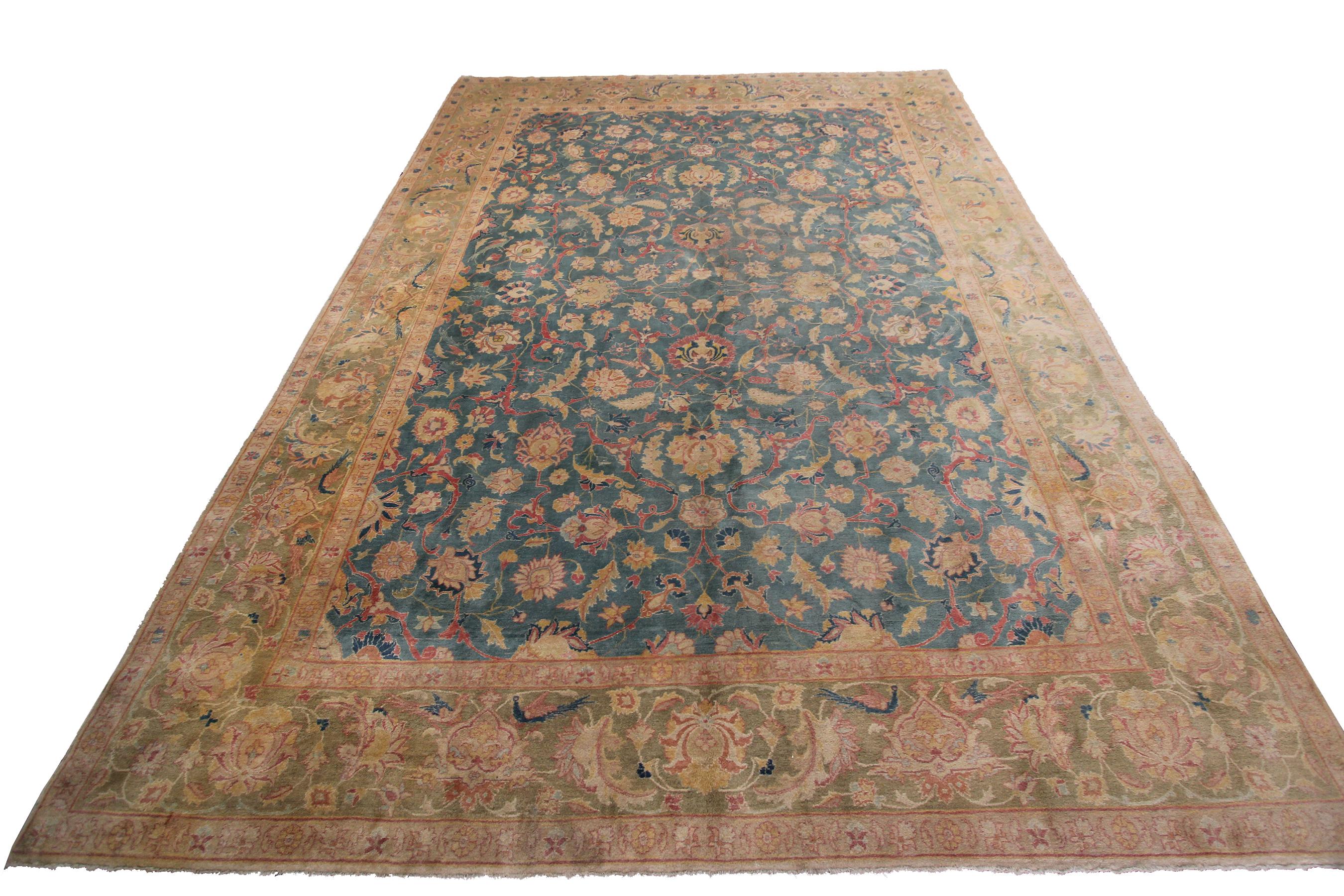 Fantastic rare antique tabrizz rug blue authentic traditional oriental handmade rug rare blue 10' x 13'2