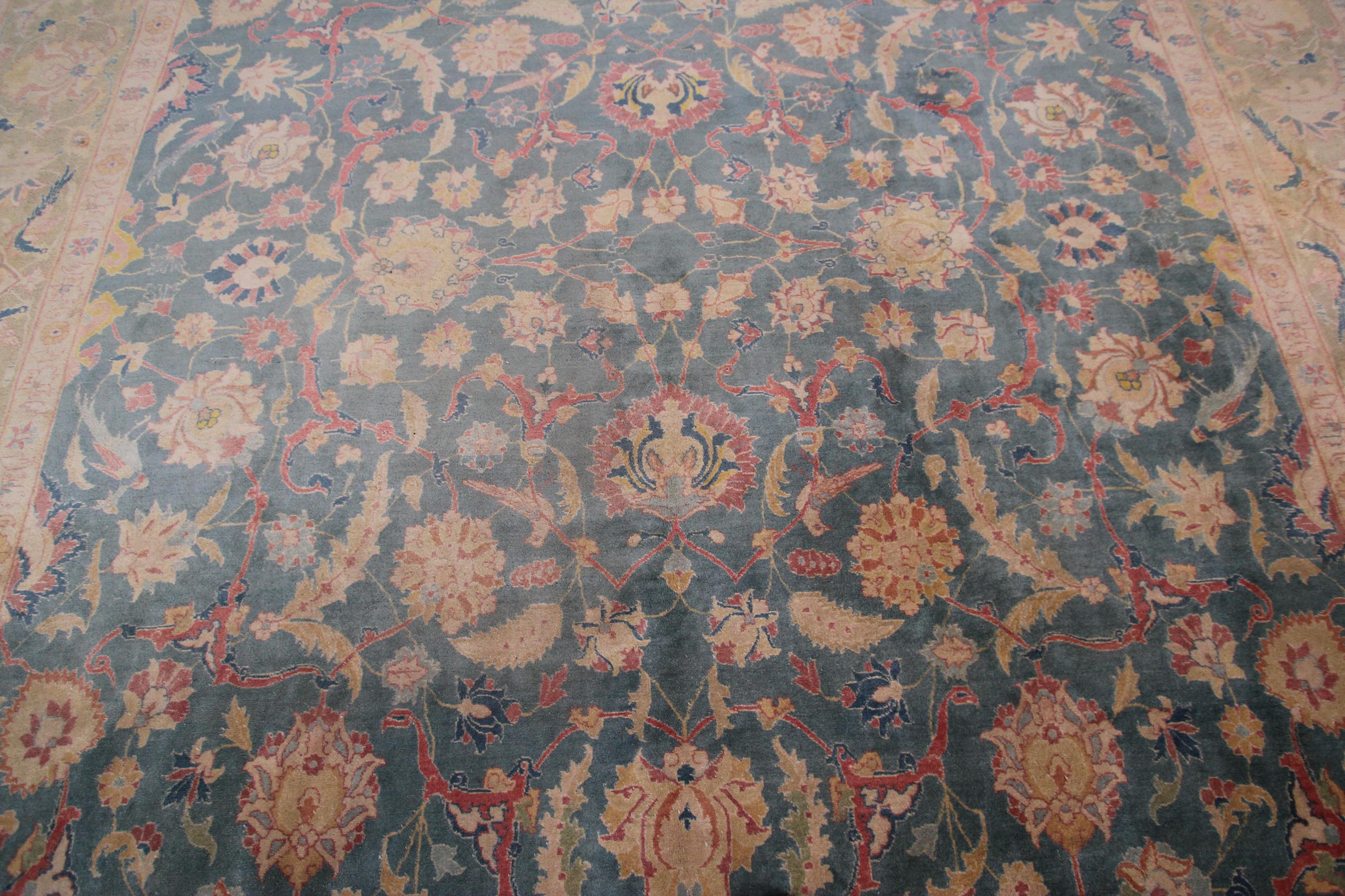 Hand-Knotted Antique Persian Rug Antique Persian Tabriz Rug Geometric Overall Allover For Sale